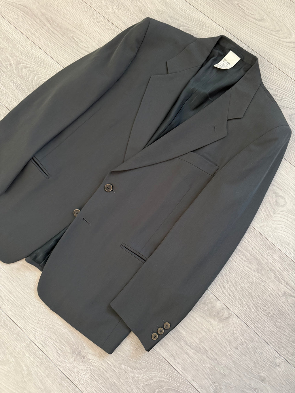 Hilton Armani Vesitmenta 1990s 2B Draped Wool Sports Jacket Blazer Charcoal Green - Size L