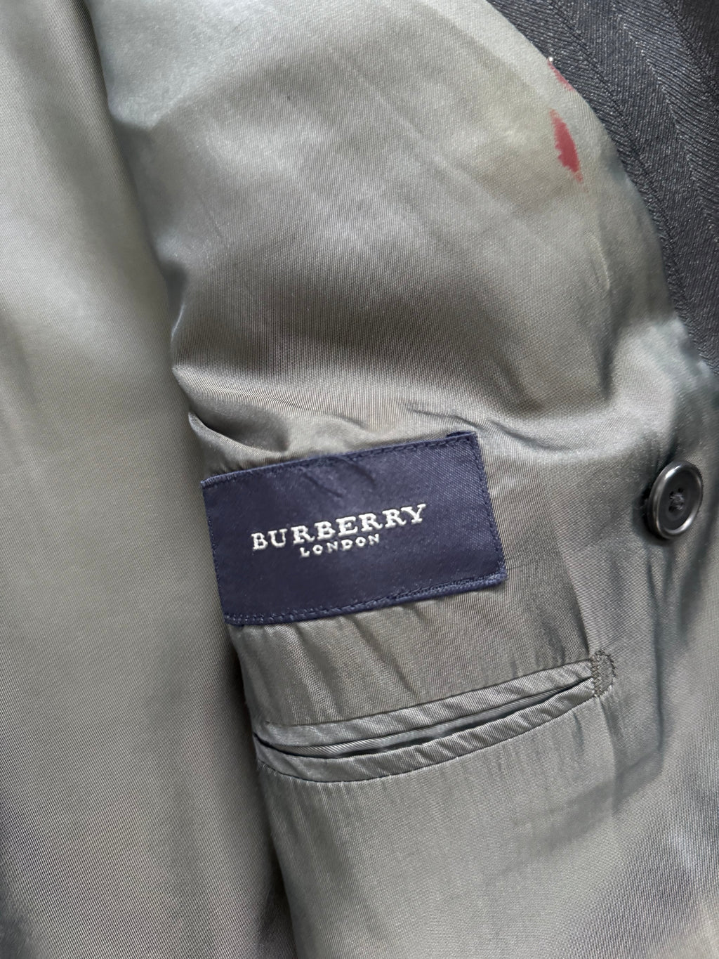 Burberry 1990s Peak Lapel Double Breasted Pleated Black Grey Suit - Size M Jacket / 32" Waist