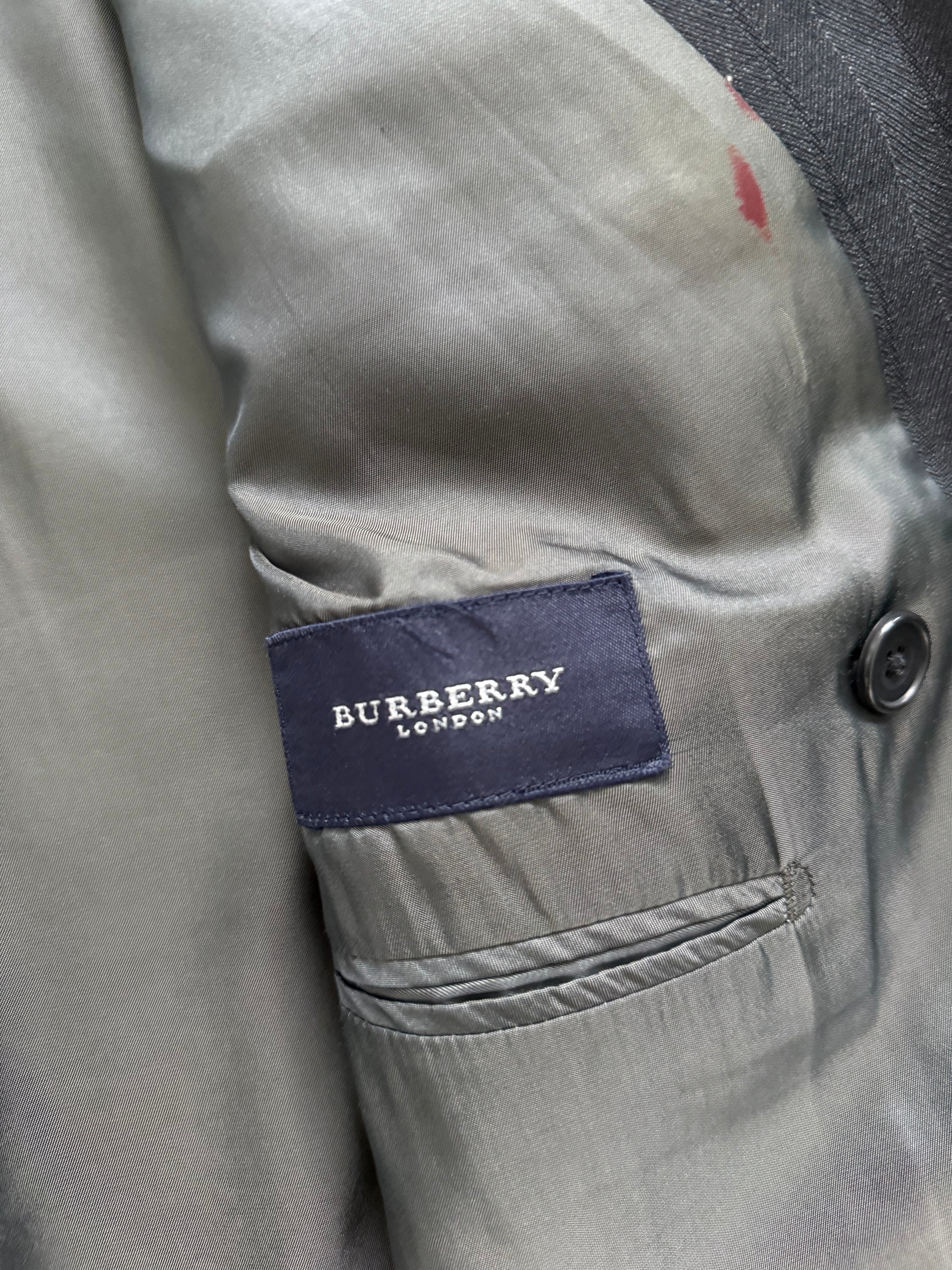 Burberry 1990s Peak Lapel Double Breasted Pleated Black Grey Suit - Size M Jacket / 32" Waist