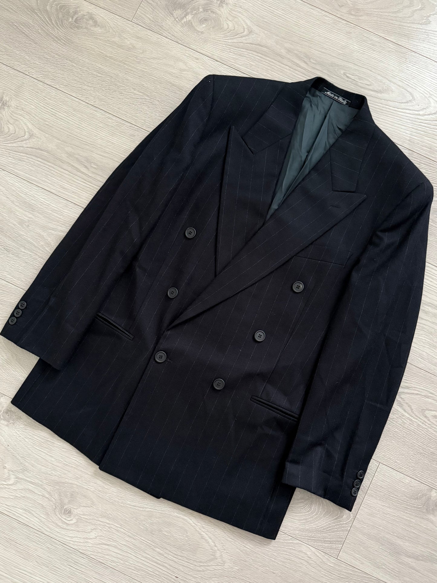 Giorgio Armani 1990s Double-Breasted Striped Wool Suit - Size M Jacket / 32" Waist