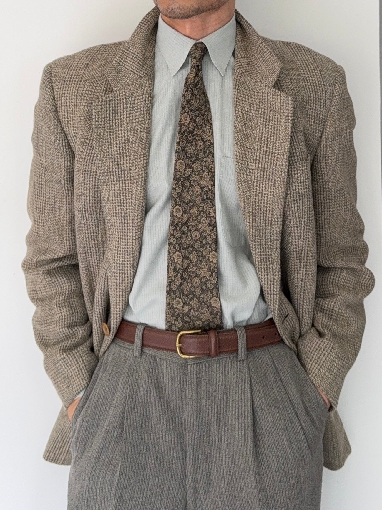 Giorgio Armani Black Label 1990s Textured Wool Check Sports Jacket Blazer - Size M