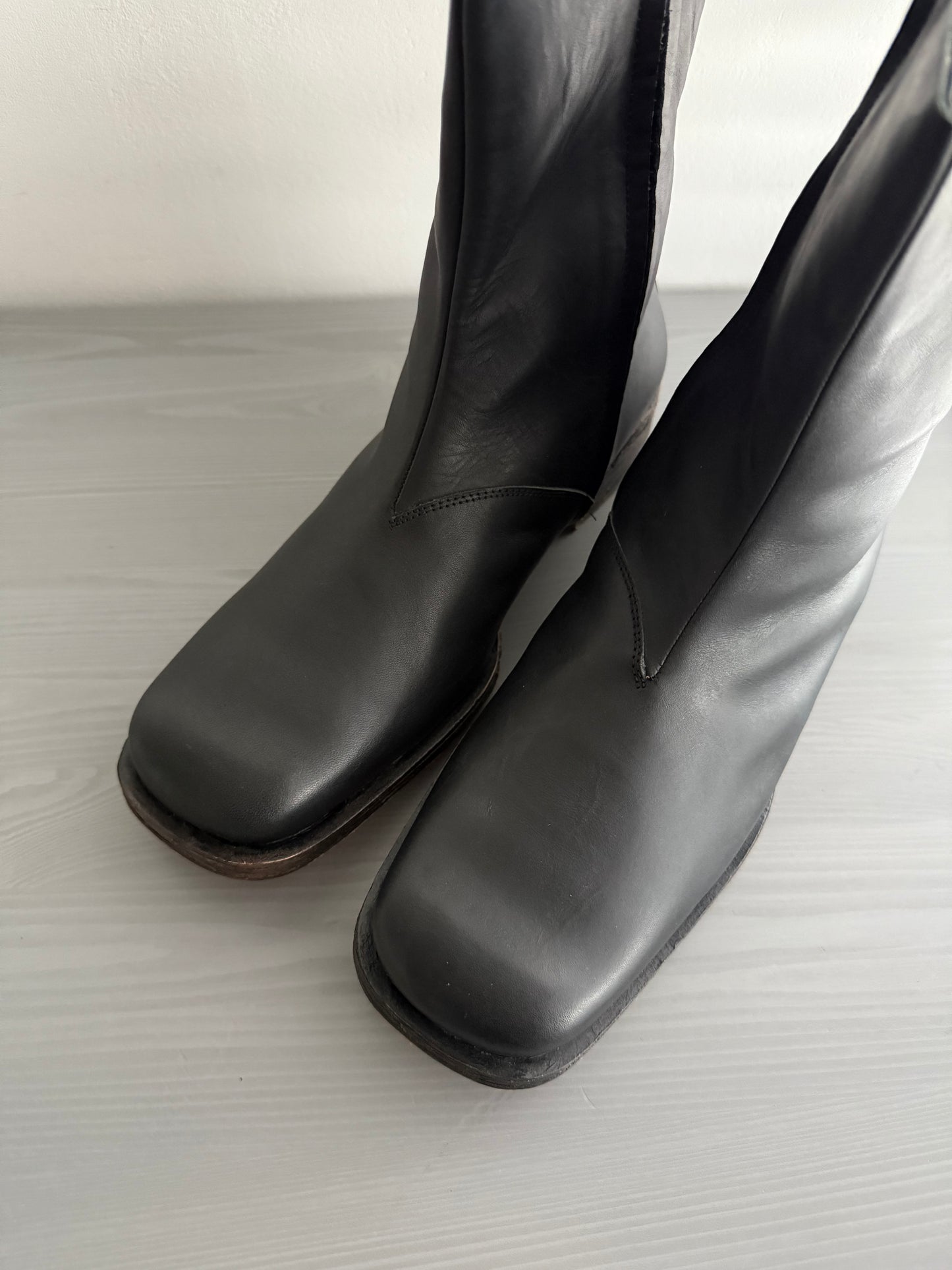 Maison Martin Margiela FW2001 Line 10 Leather Square Toe Boots - Size US11/UK10/EU44