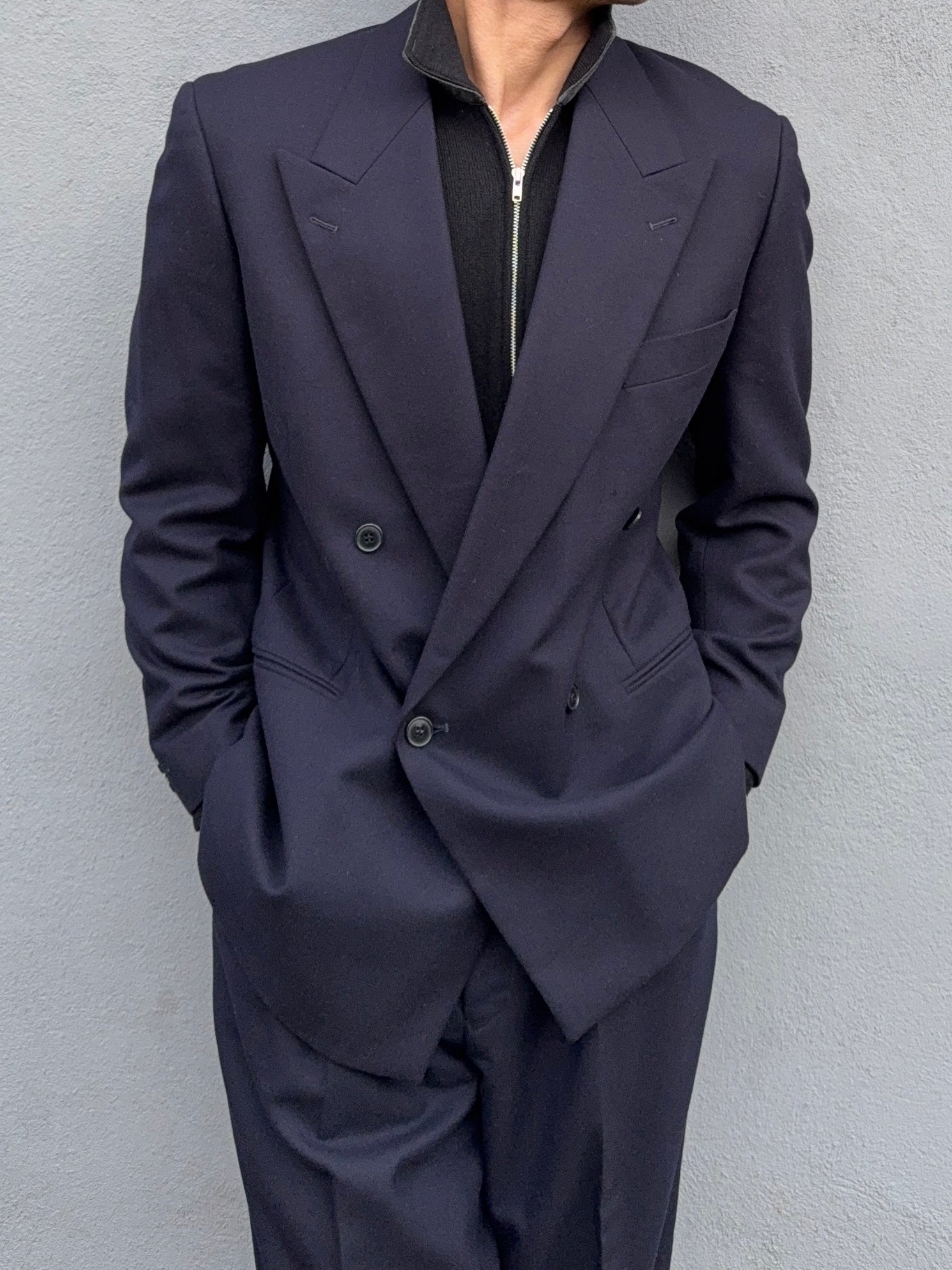 Emporio Armani 1980s Double Breasted Pleated Wool Suit - Size S Jacket / 30" Waist