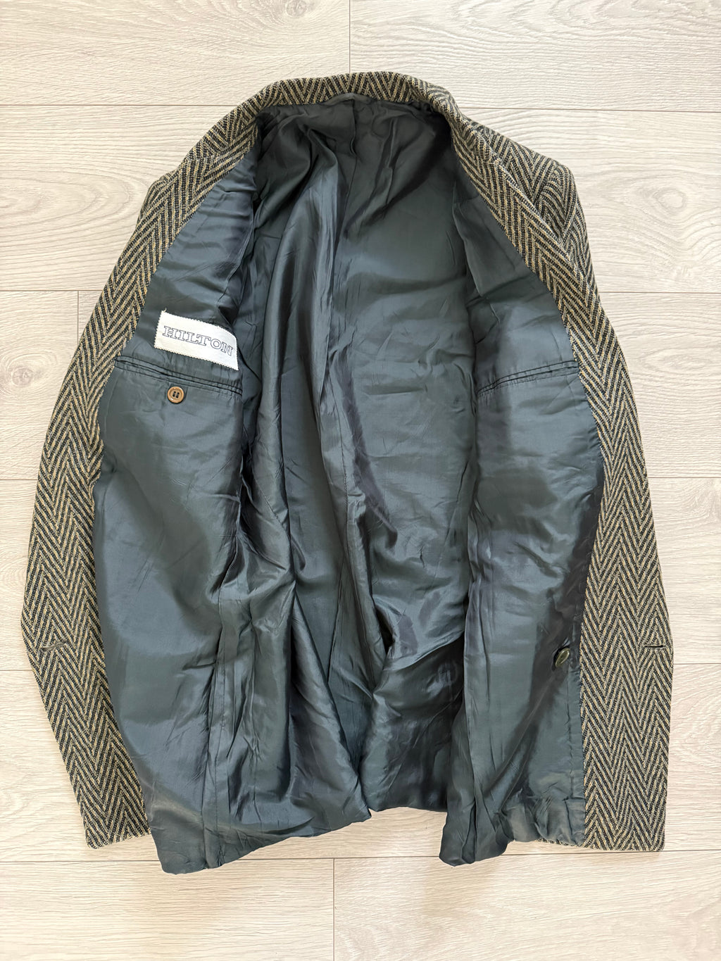 Hilton Armani 1980s Peaked Lapel Double Breasted Herringbone Sports Jacket Blazer - Size S