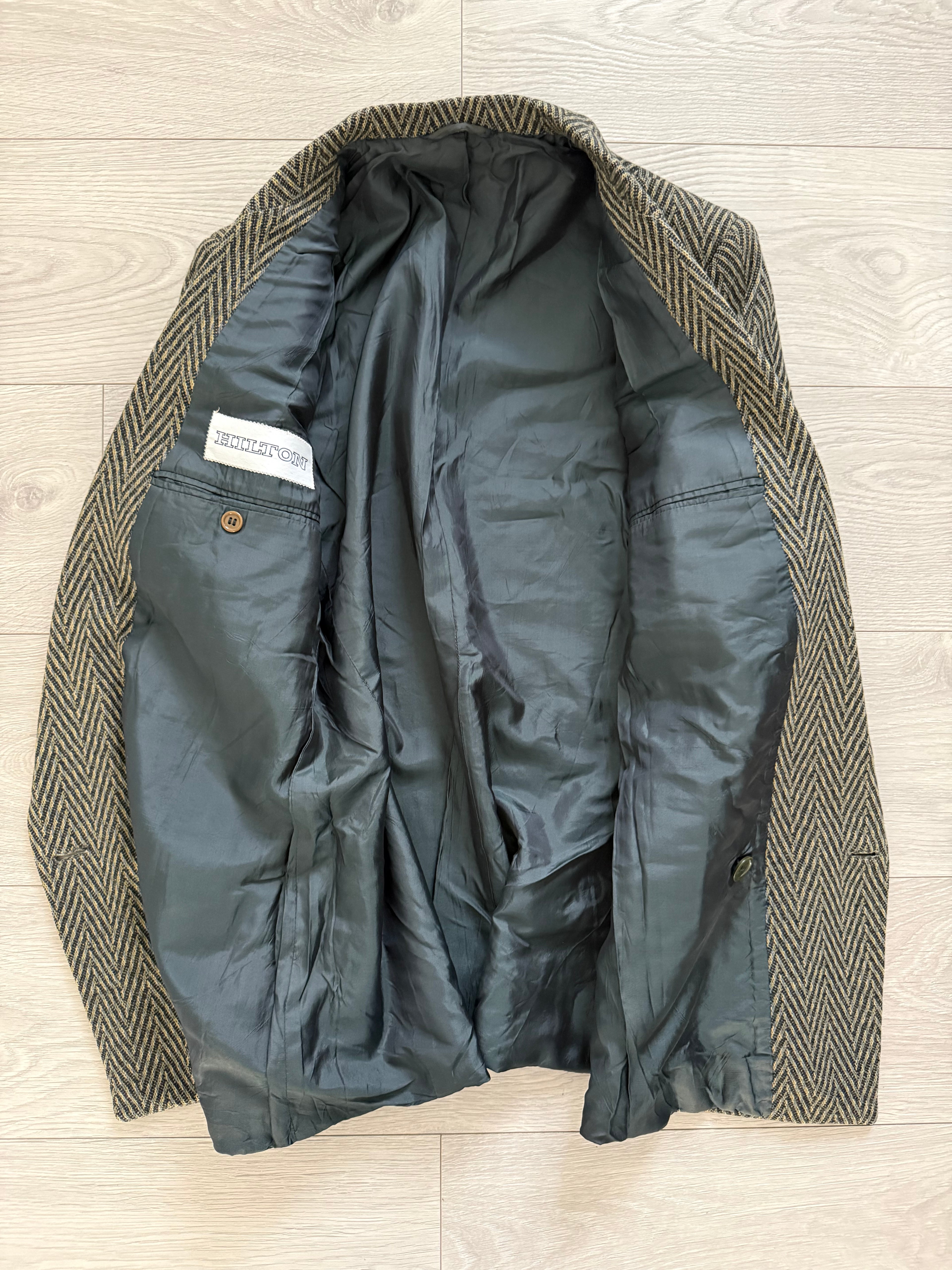 Hilton Armani 1980s Peaked Lapel Double Breasted Herringbone Sports Jacket Blazer - Size S