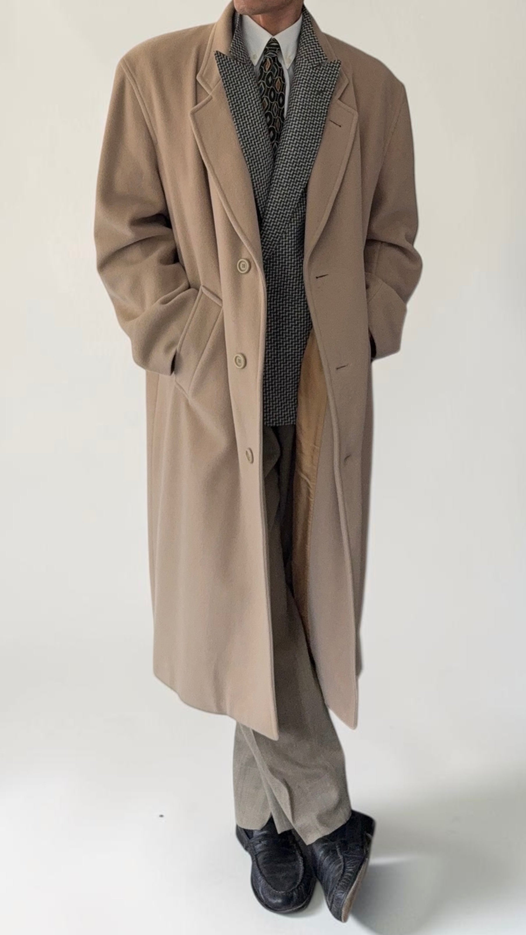 Hugo Boss 1980s 'De Tomaso' Wool Overcoat Cream - Size XL