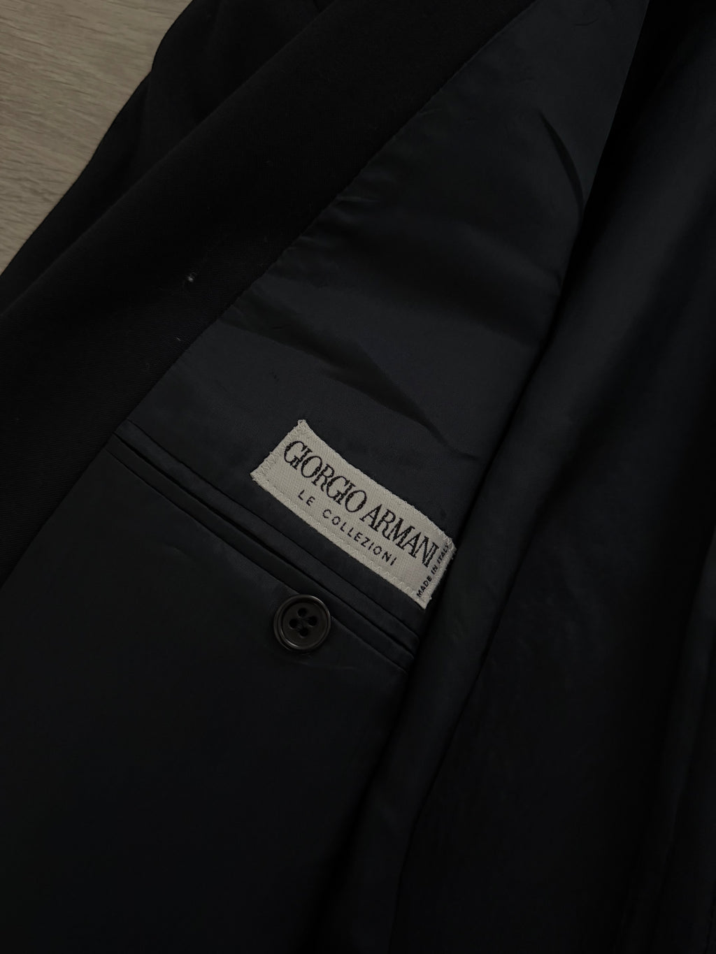 Giorgio Armani 1980s Peaked Lapel Double Breasted Metal Button Wool Sport Jacket Blazer Navy  - Size L