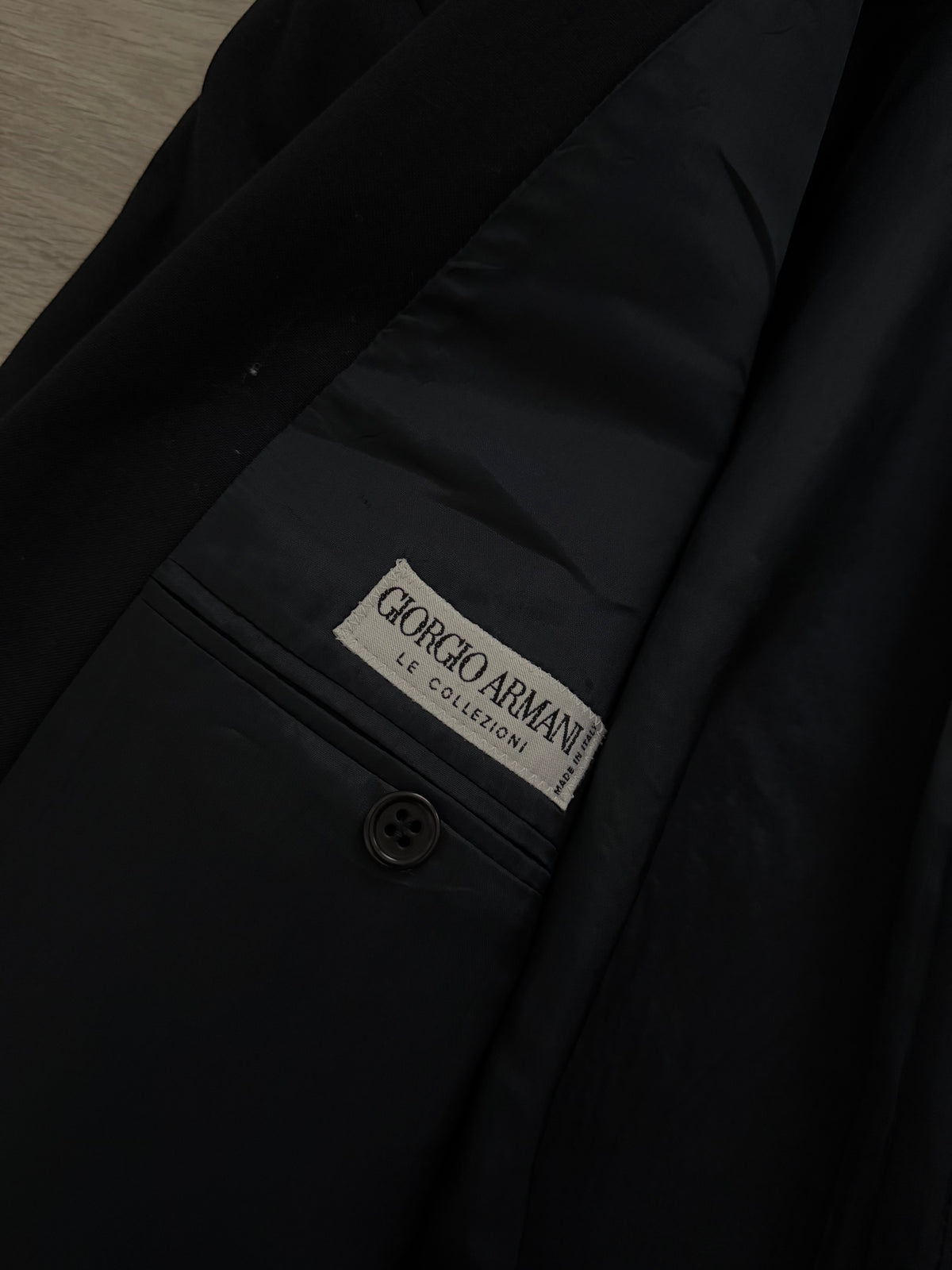 Giorgio Armani 1980s Peaked Lapel Double Breasted Metal Button Wool Sport Jacket Blazer Navy  - Size L