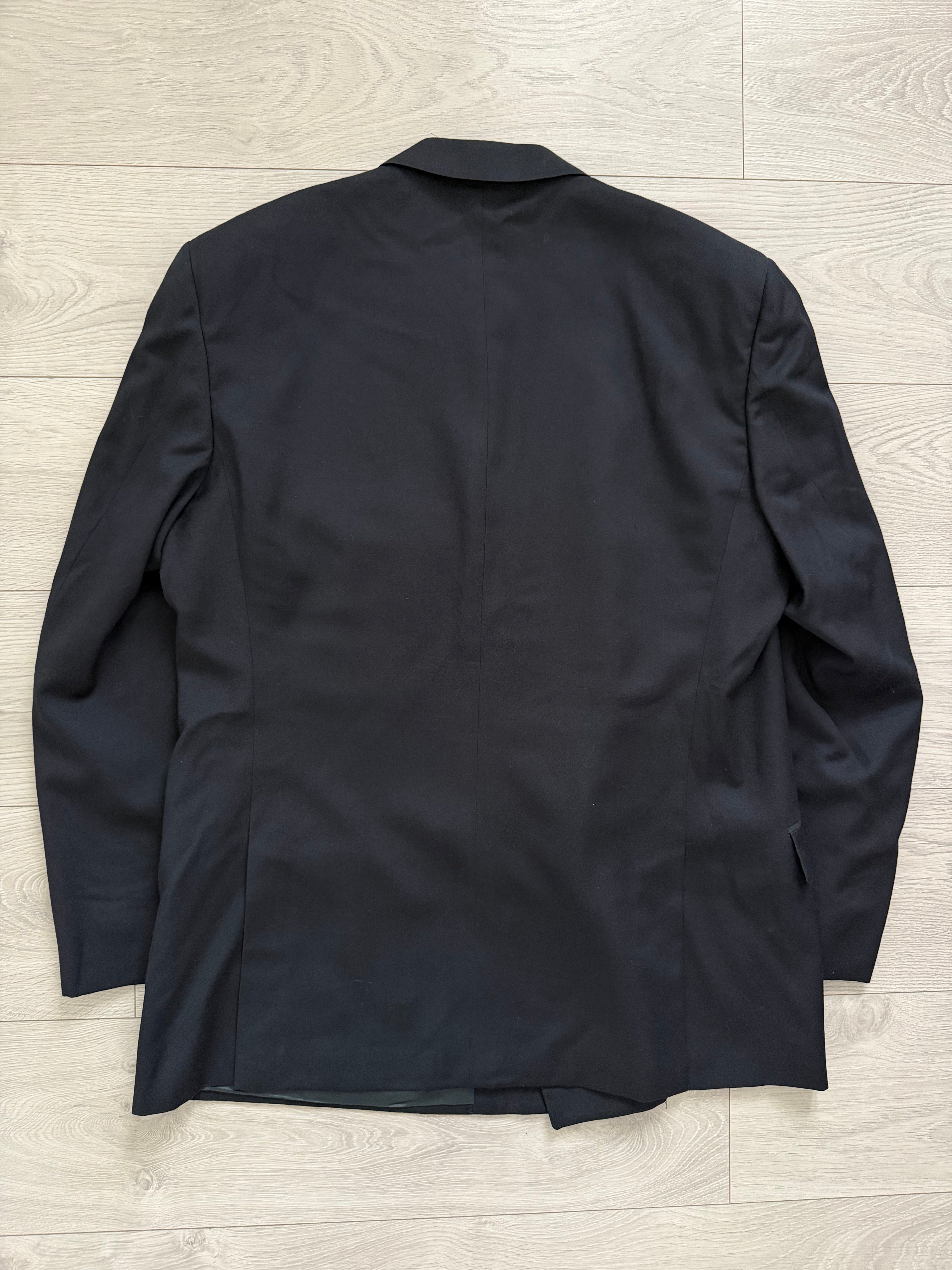 Louis Feraud Armani 1990s Peaked Lapel Pleated Double Breasted Wool Navy Suit - Size XXL Jacket / 38" Waist