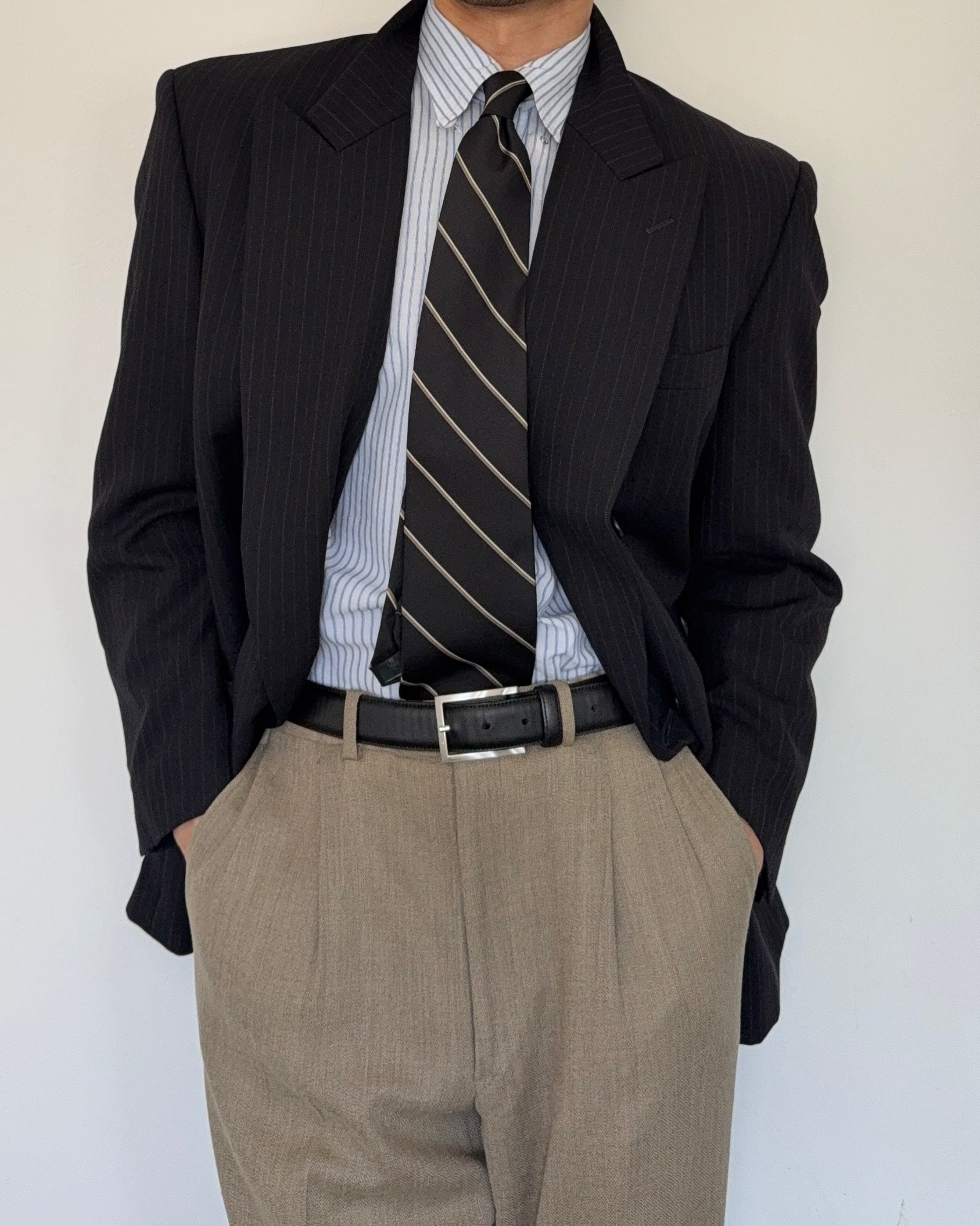 Durban 1990s Double Breasted Peaked Lapel Wool Jacket - Size L