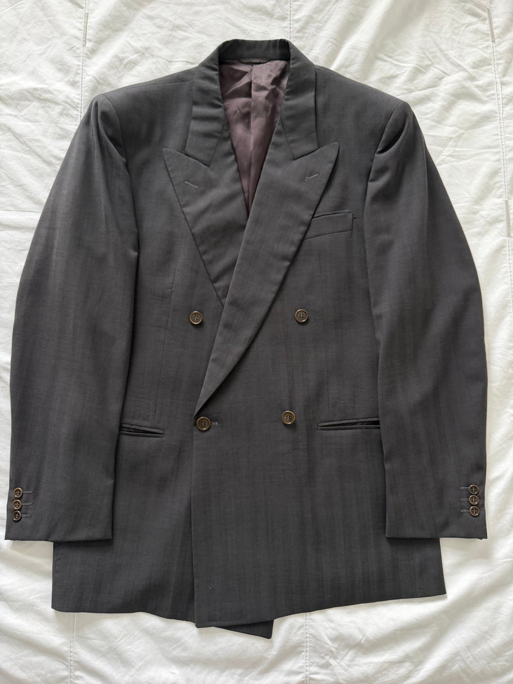 Cerruti 1990s Peaked Lapel Double Breasted Wool Sport Jacket Blazer Grey - Size L