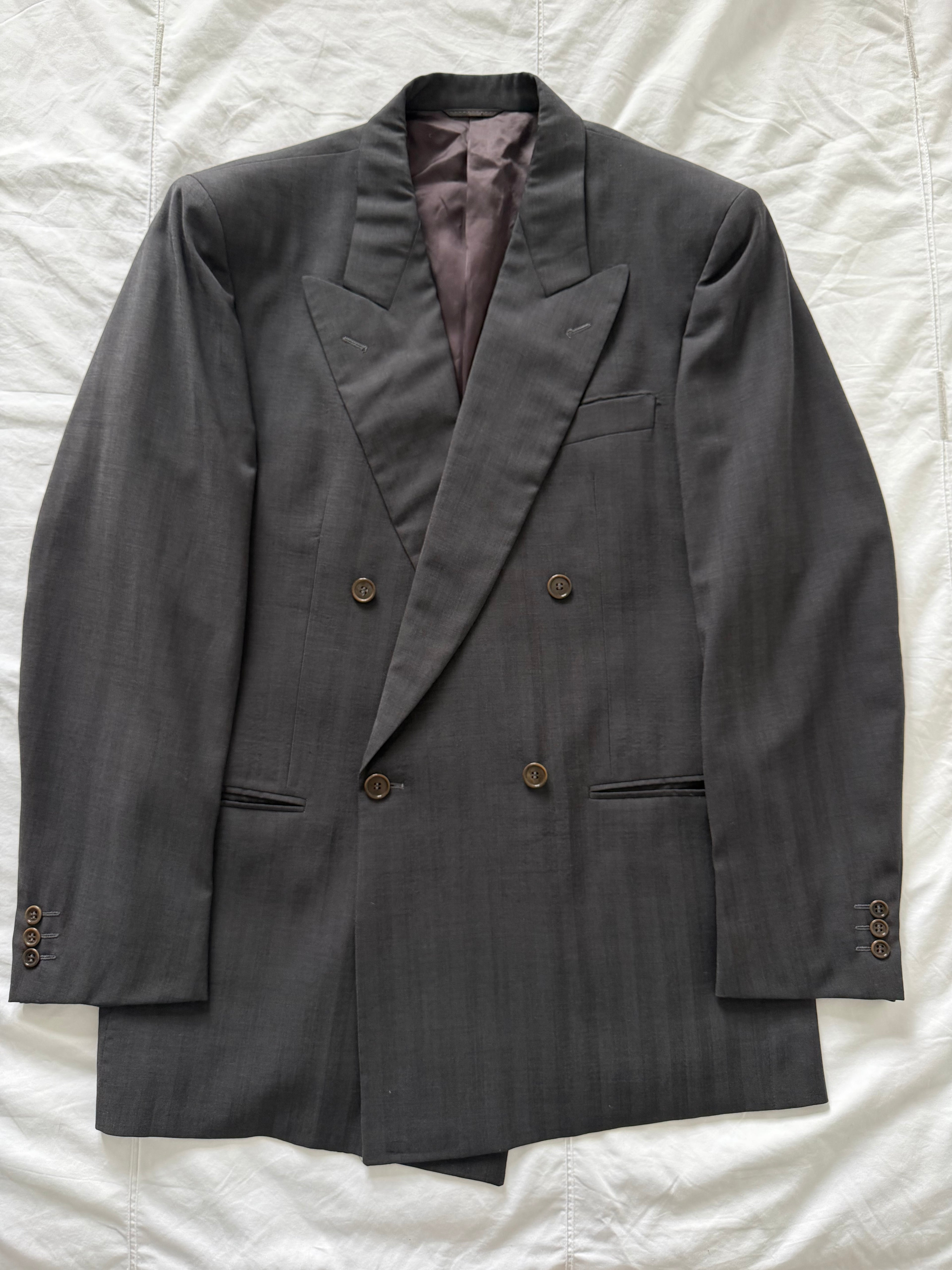 Cerruti 1990s Peaked Lapel Double Breasted Wool Sport Jacket Blazer Grey - Size L