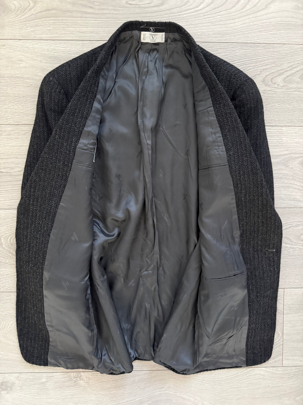 Valentino 1980s 2B Textured Wool Sports Jacket Blazer Charcoal Grey - Size S