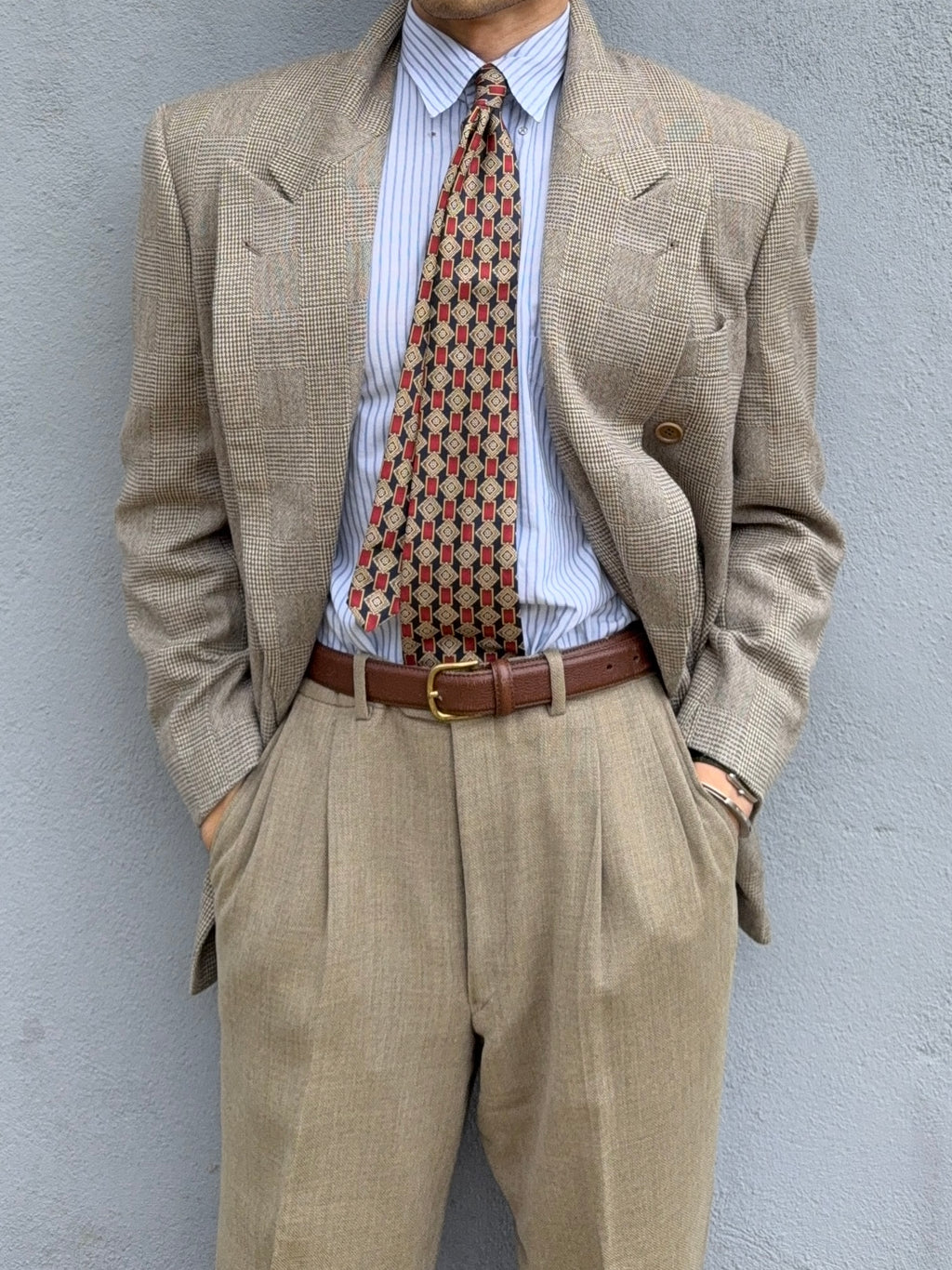 Valentino 1980s Peaked Lapel Double Breasted Textured Wool Sports Blazer Jacket - Size M
