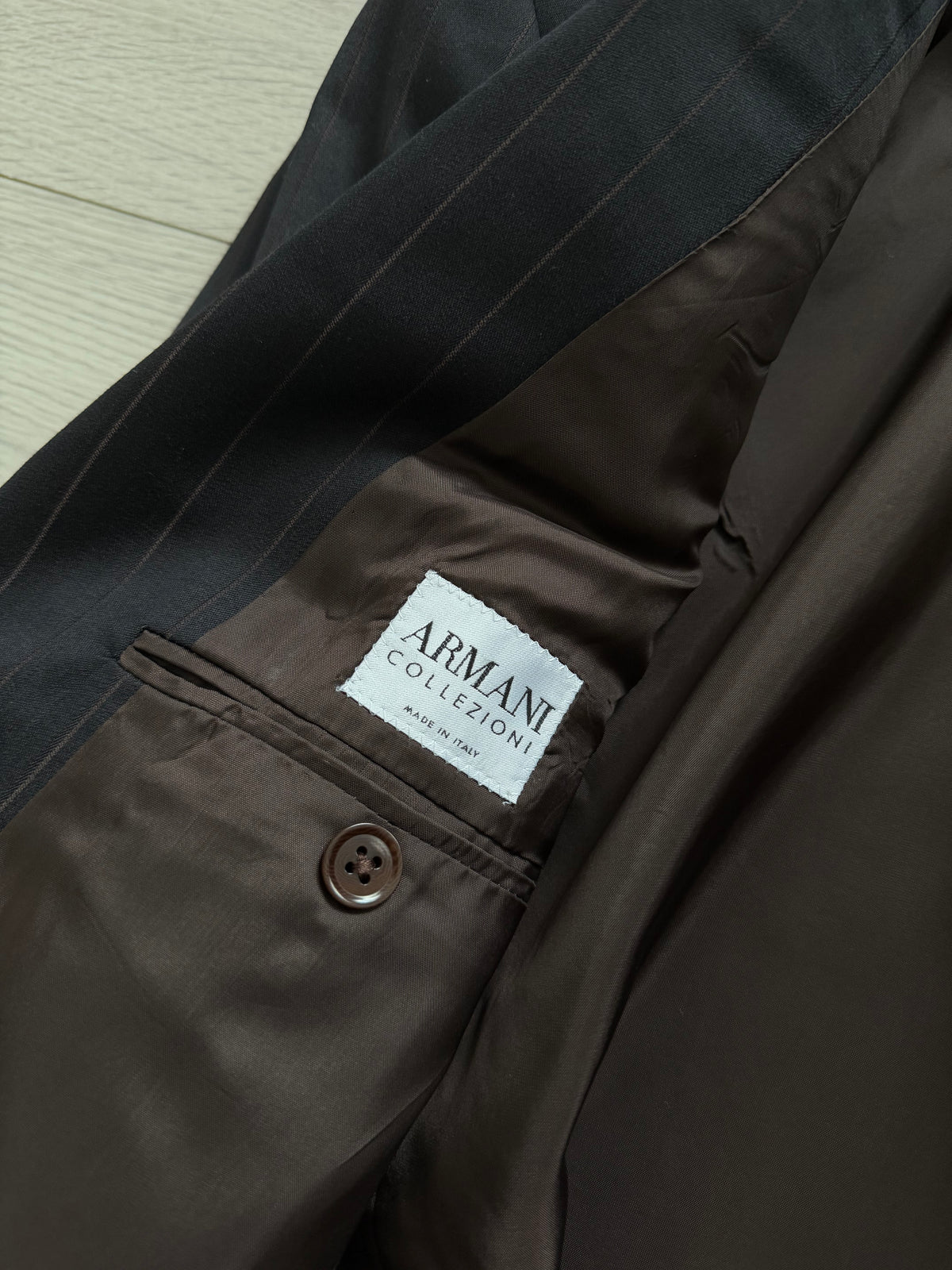 Armani 1990s Peaked Lapel Double Breasted Pleated Wool Suit Espresso Black - Size M Jacket / 32" Waist