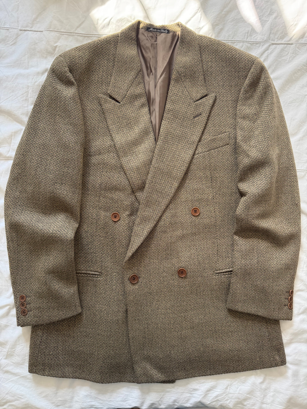 Giorgio Armani 1980s Peaked Lapel Double Breasted Textured Wool Sport Jacket Blazer - Size XXL