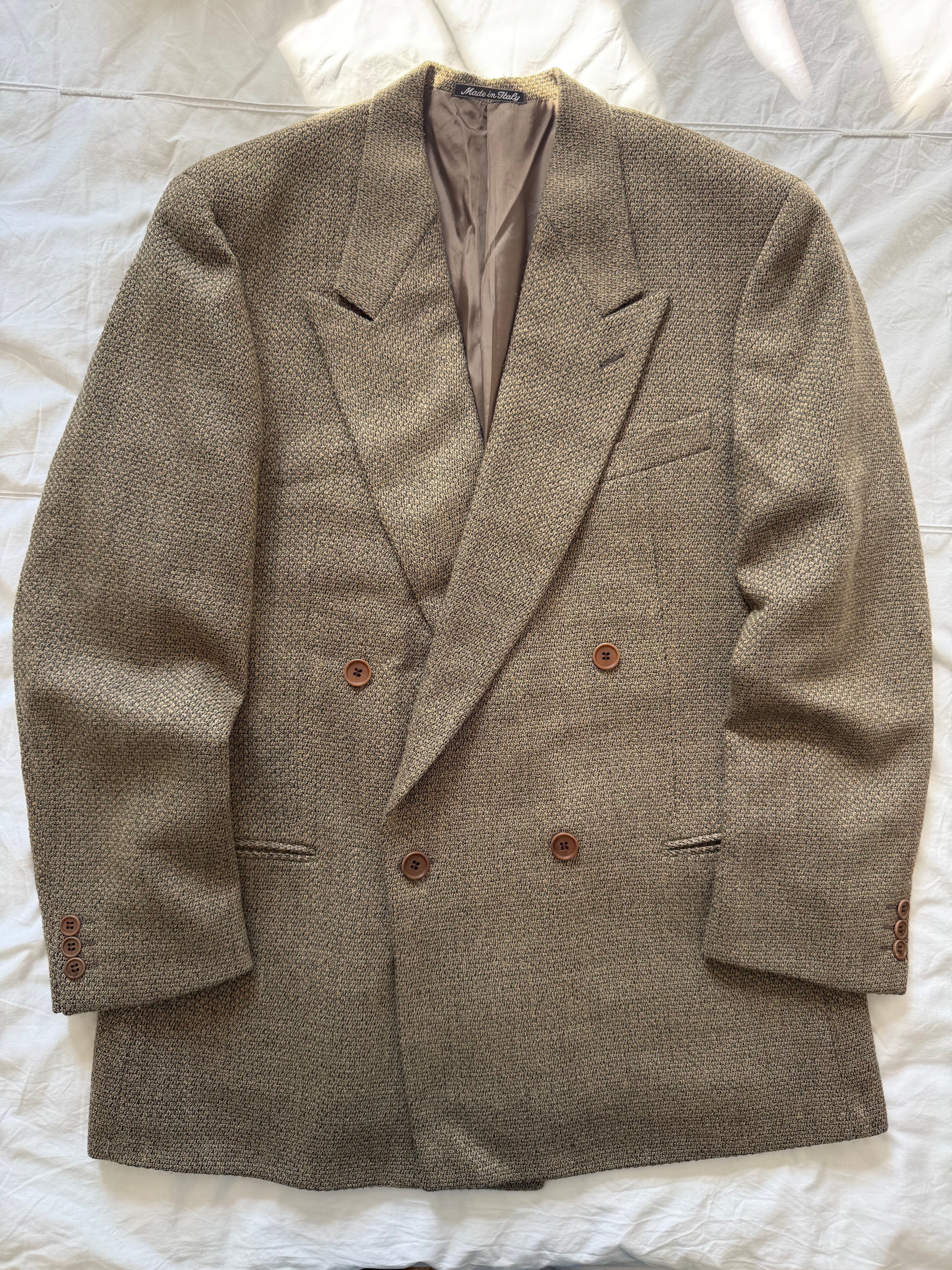 Giorgio Armani 1980s Peaked Lapel Double Breasted Textured Wool Sport Jacket Blazer - Size XXL