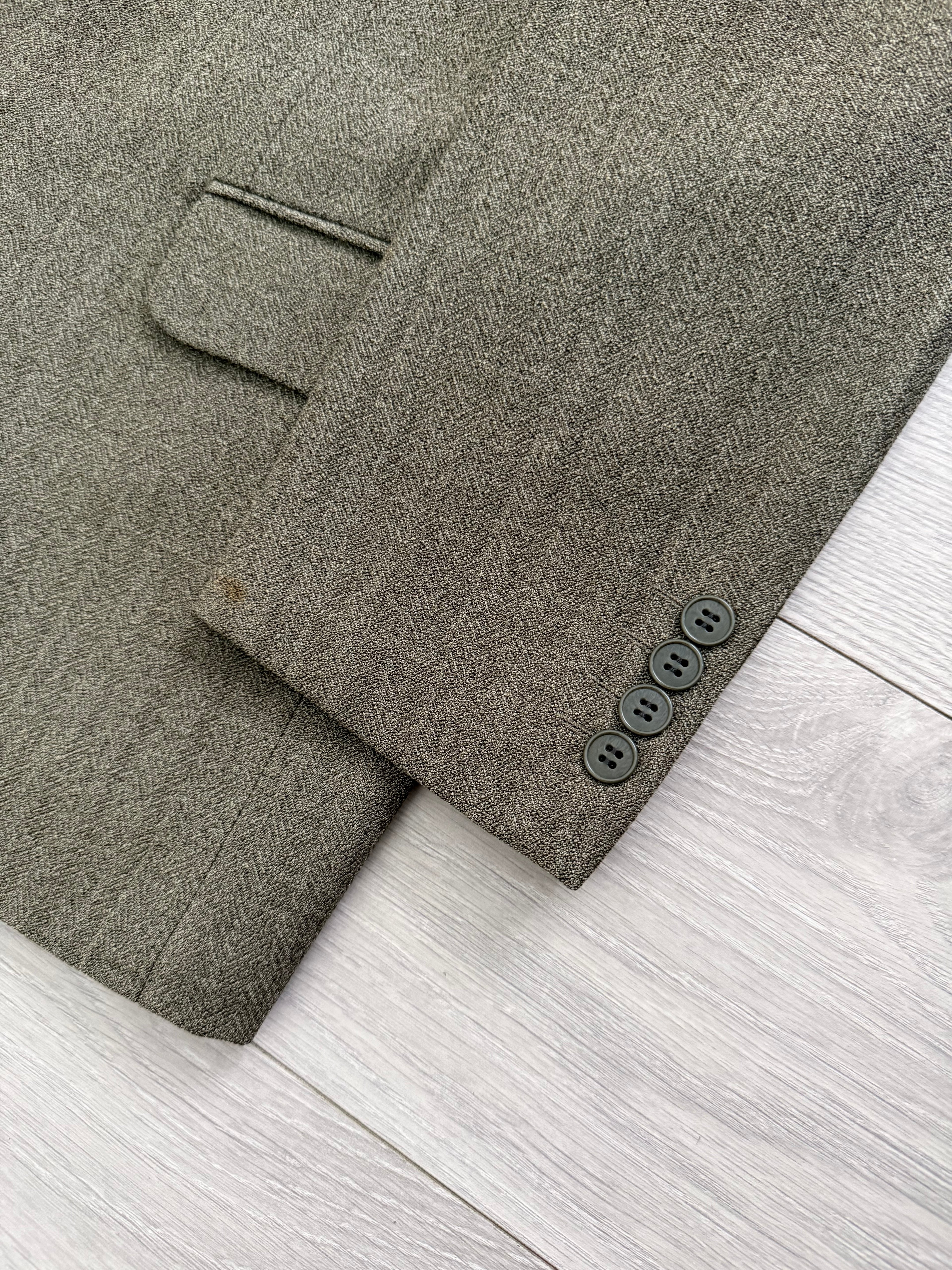 Calvin Klein 1990s 2B Herringbone Wool Double Pleat Suit Khaki Green - Size M Jacket / 32" Waist