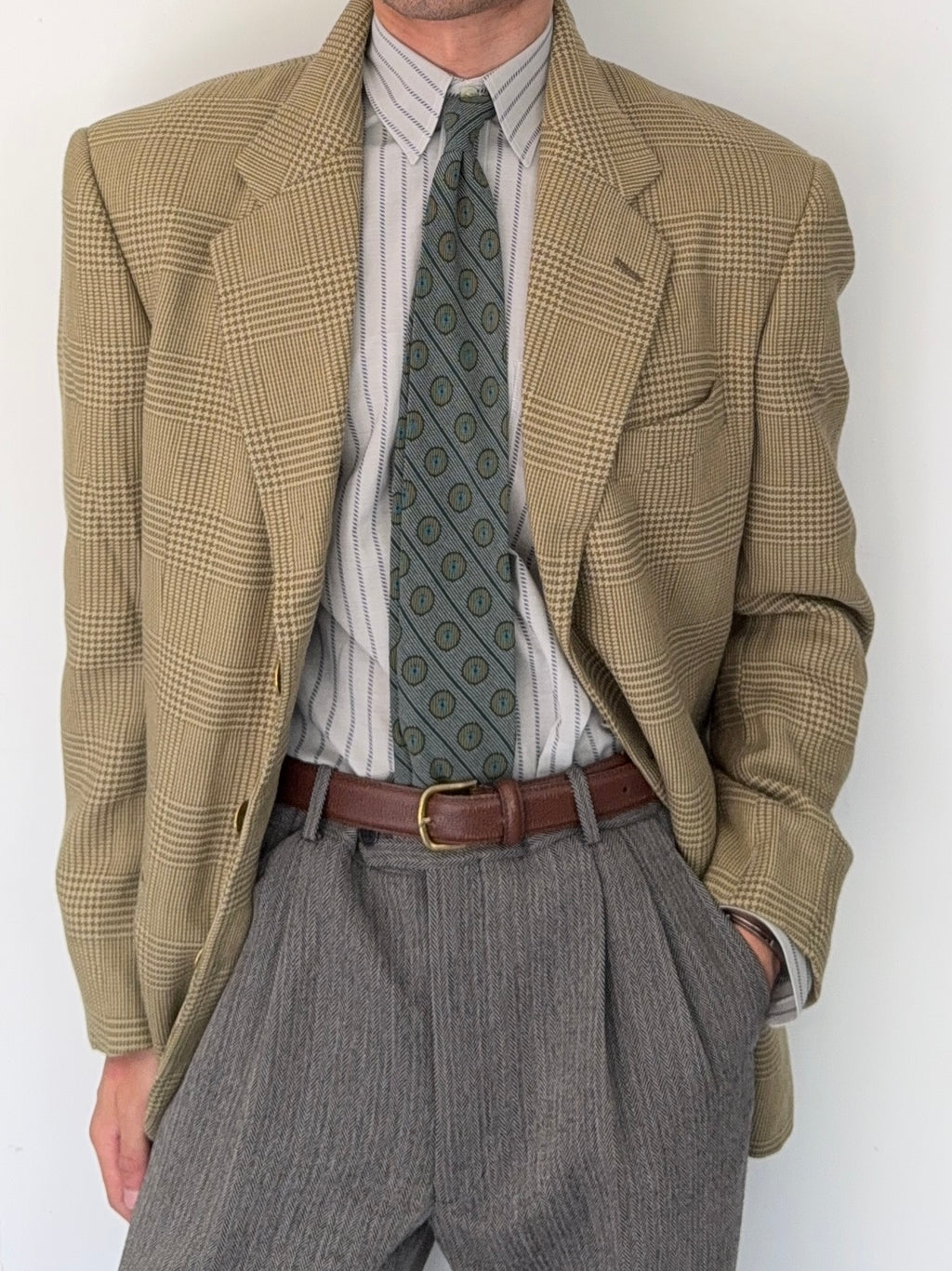 Valentino 1980s Check Wool Sports Blazer Jacket - Size L