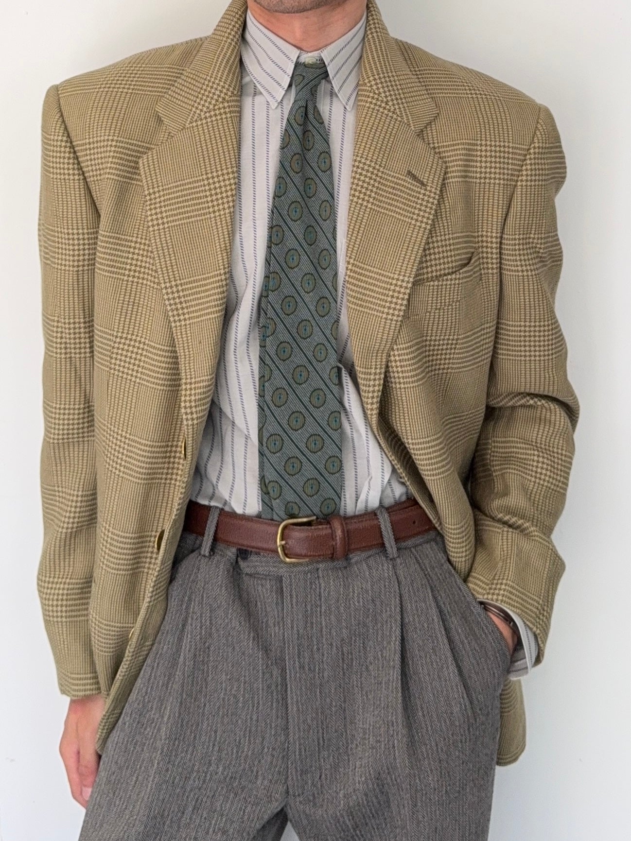 Valentino 1980s Check Wool Sports Blazer Jacket - Size L