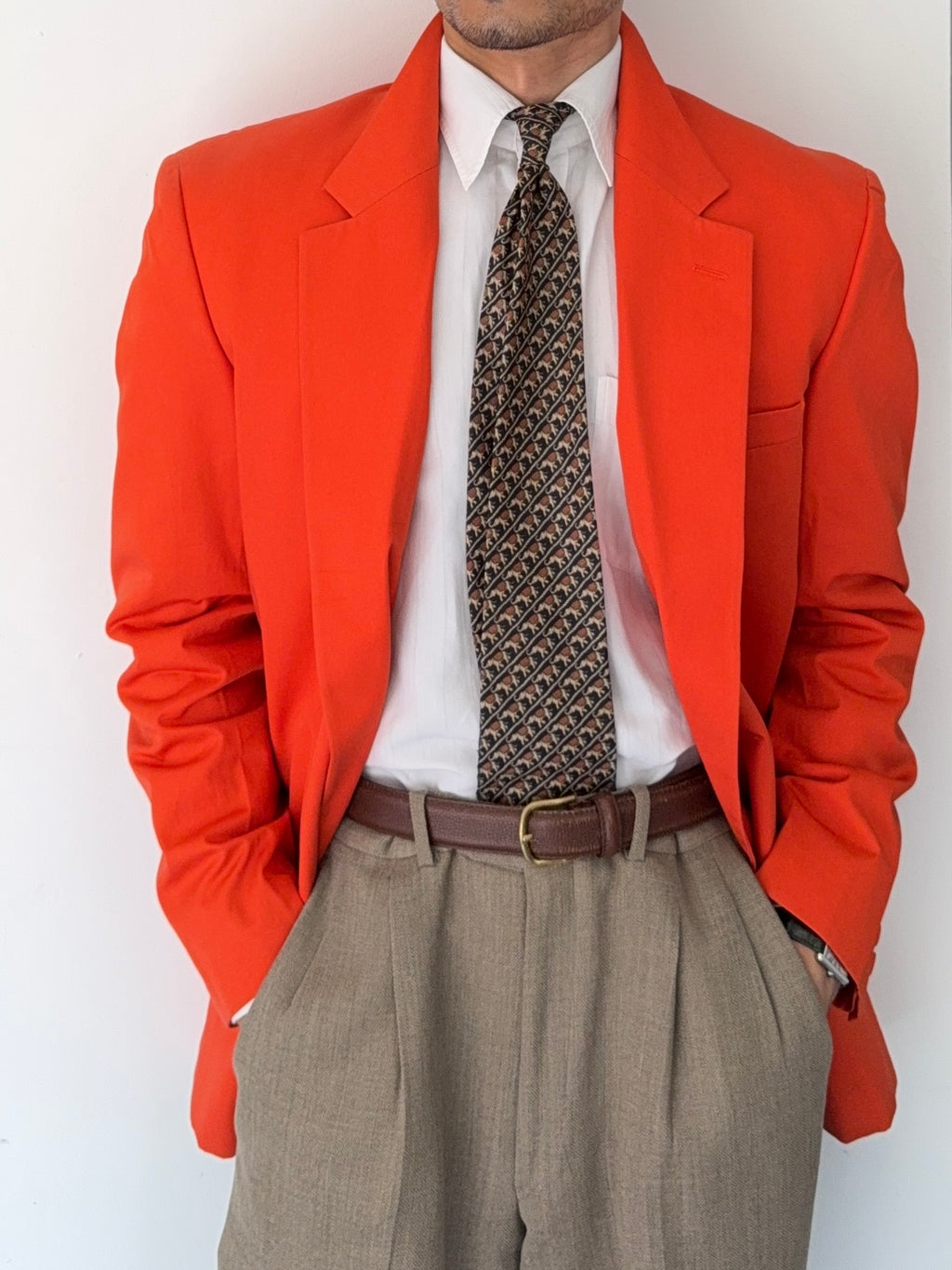 Versace 1980s 1B Orange Cotton Sport Jacket Blazer - Size L