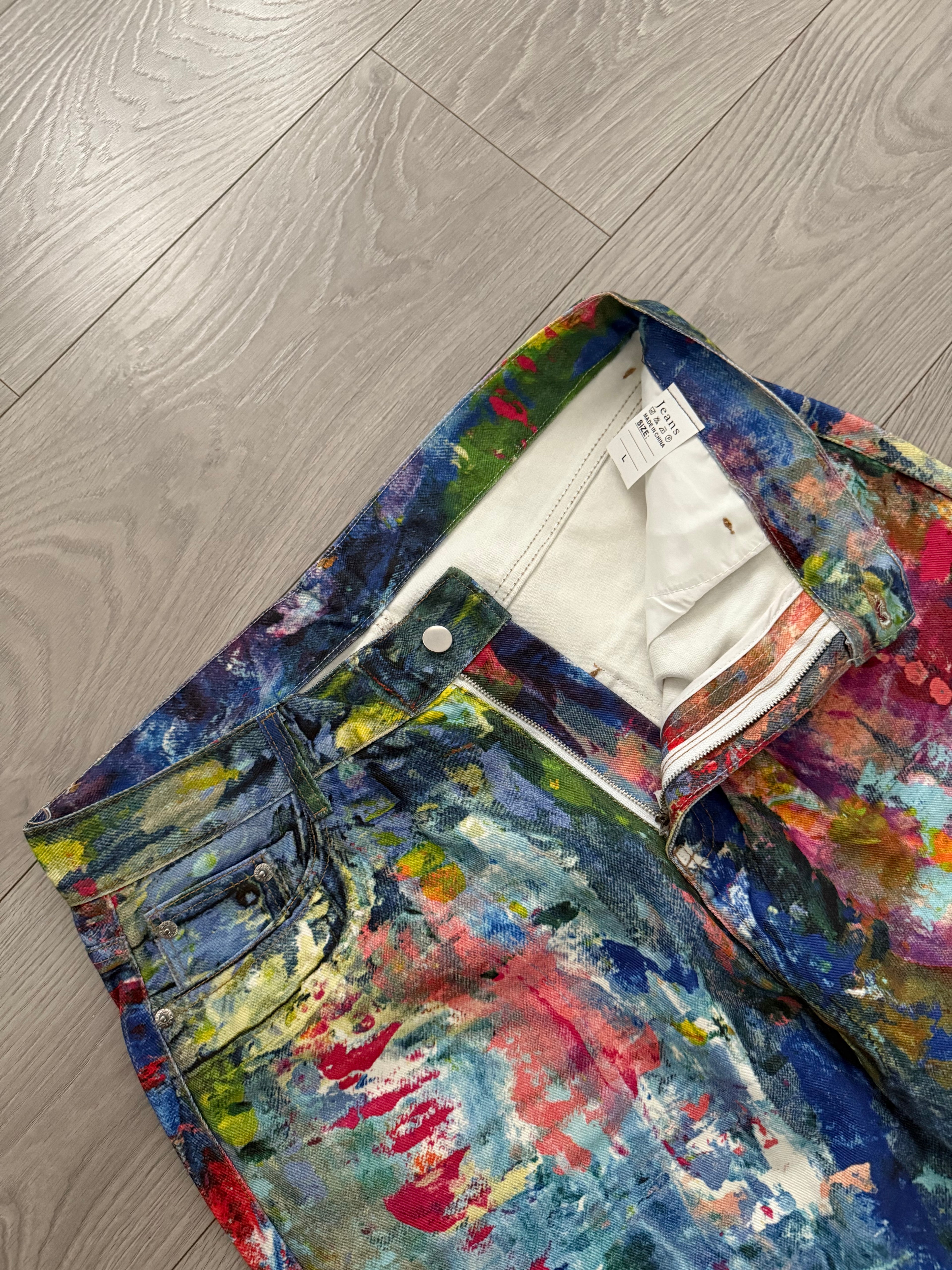 WC11Dene Trompe L'oeil Paint Splatter Jeans - Size L