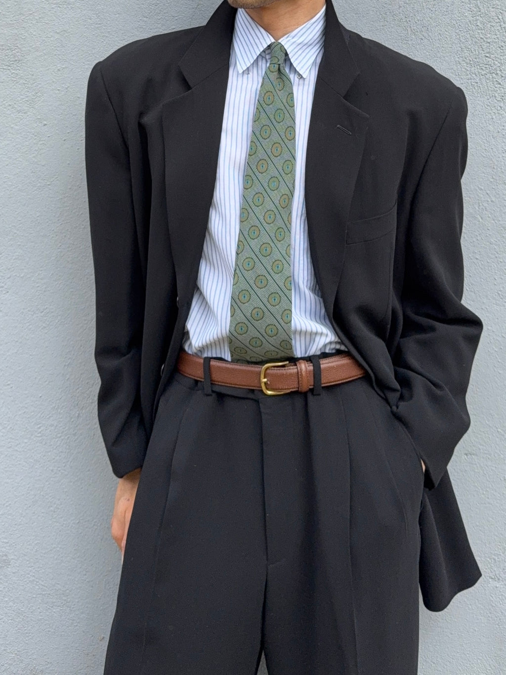 Giorgio Armani Black Label 1990s 3B Relaxed Draped Wool Suit Black - Size XL Jacket / 36" Waist