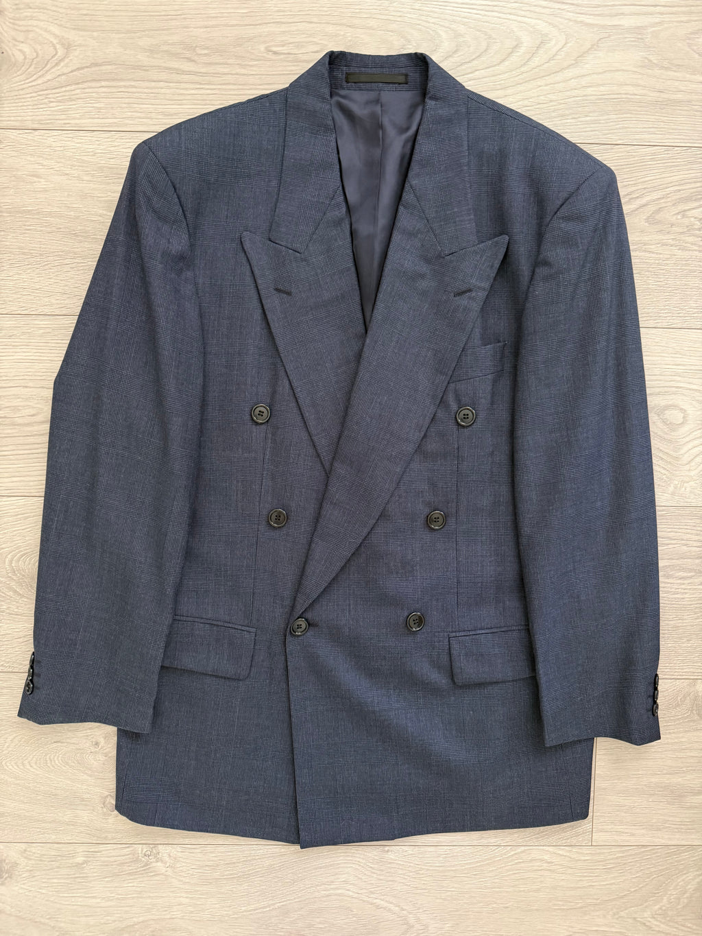 Hugo Boss 1980s 'Al Capone' Double Breasted Pleated Blue Wool Suit - Size M Jacket / 30" Waist