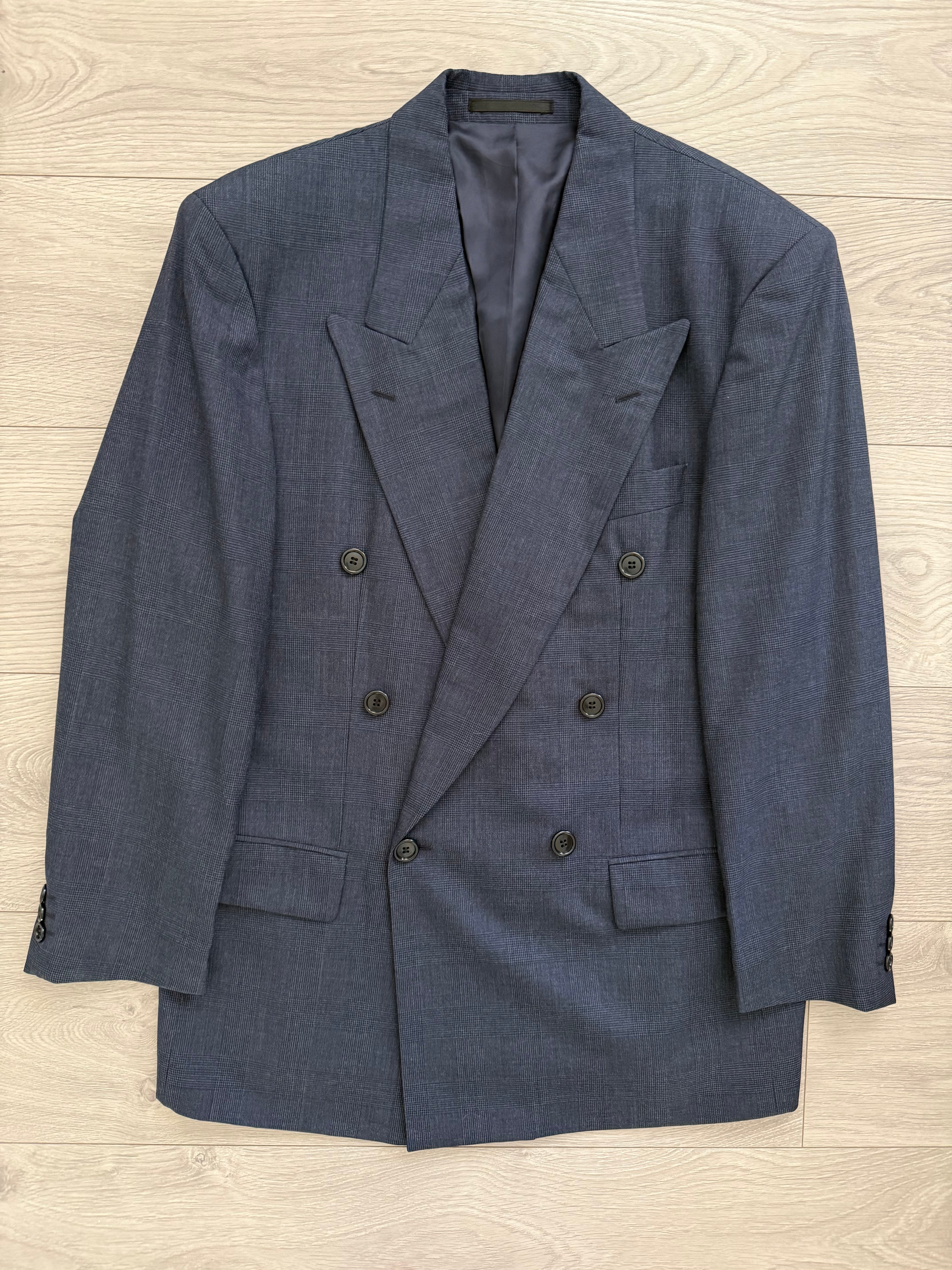 Hugo Boss 1980s 'Al Capone' Double Breasted Pleated Blue Wool Suit - Size M Jacket / 30" Waist