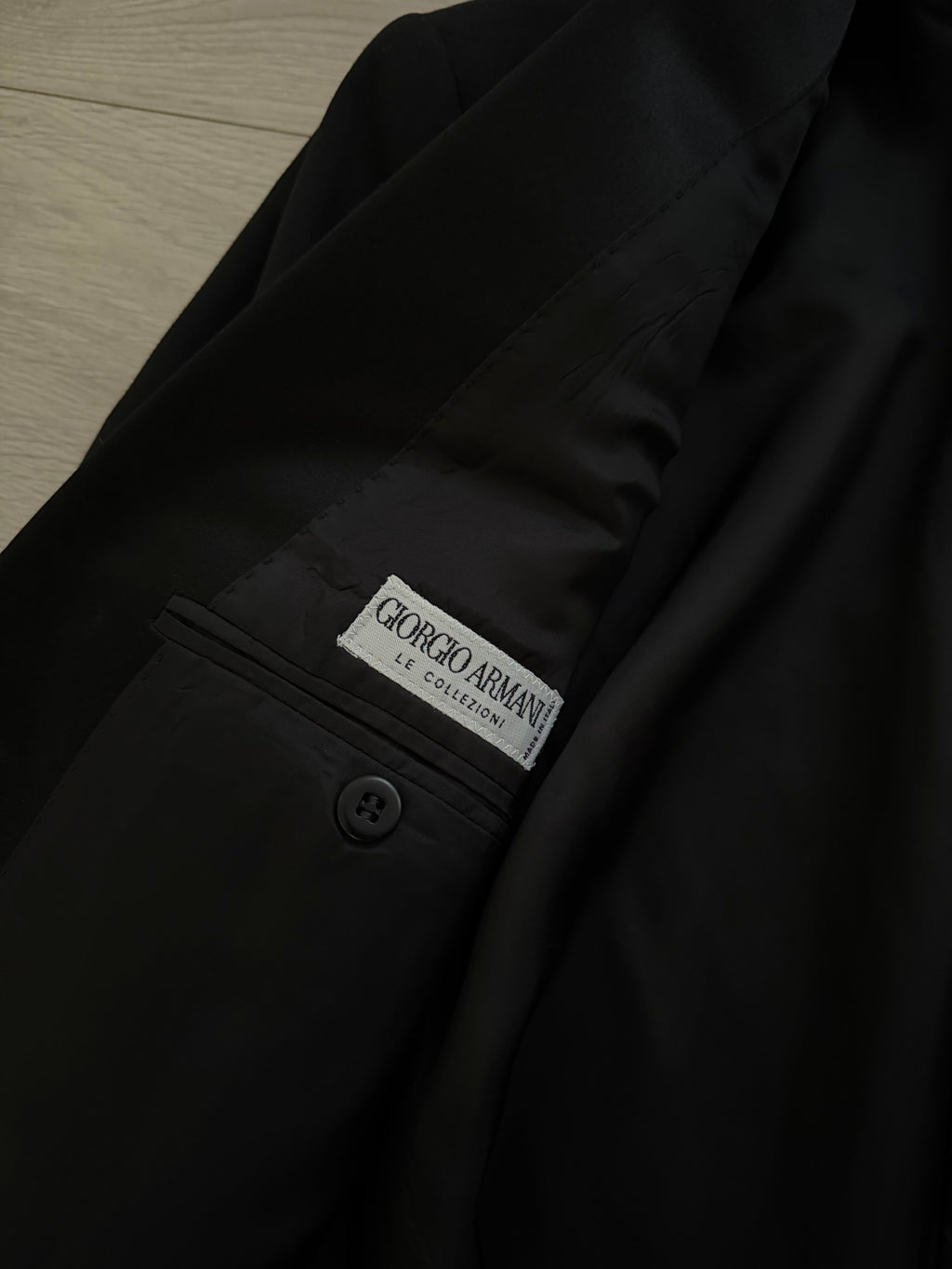 Giorgio Armani 1980s Peaked Lapel Double Breasted Wool Tuxedo Jacket Blazer - Size L
