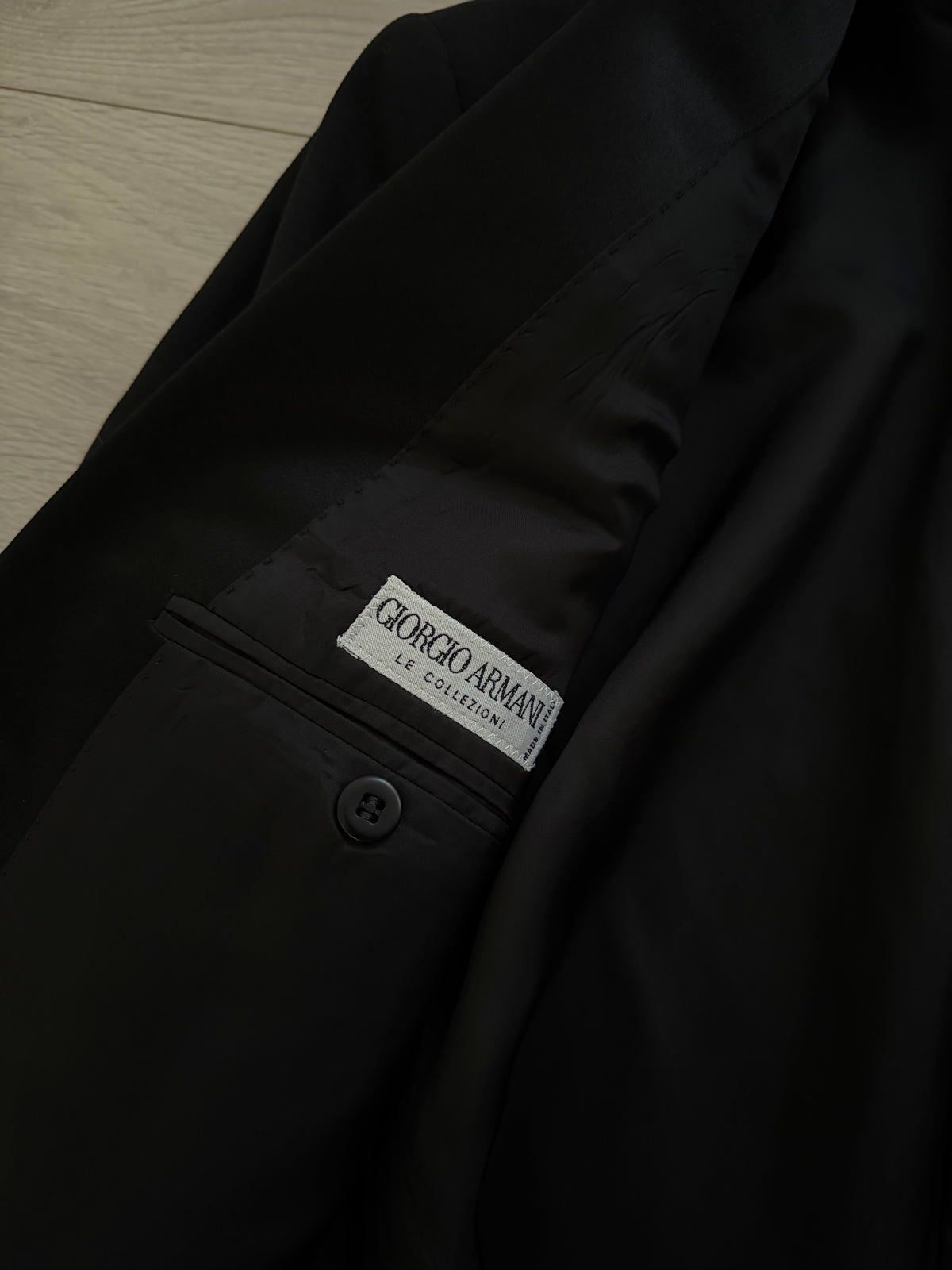 Giorgio Armani 1980s Peaked Lapel Double Breasted Wool Tuxedo Jacket Blazer - Size L
