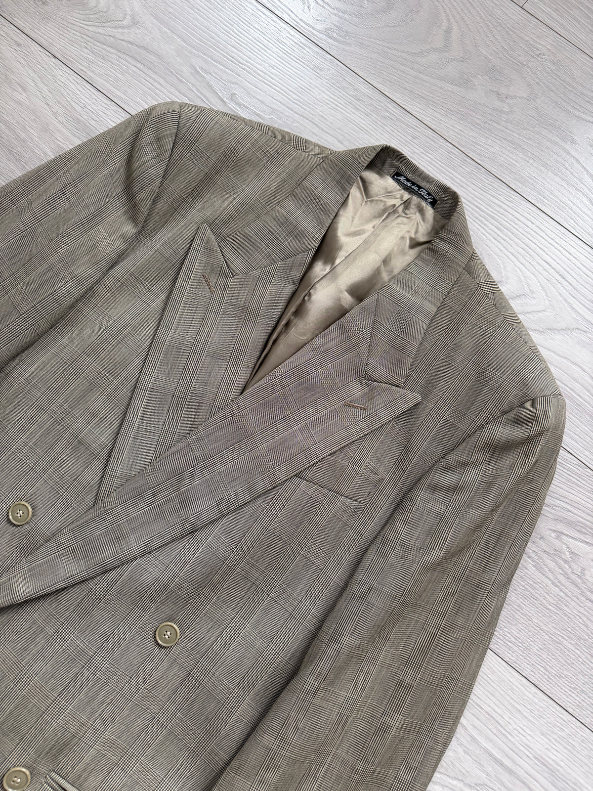 Emporio Armani 1980s Peaked Lapel Double Breasted Wool Check Sport Jacket Blazer - Size S