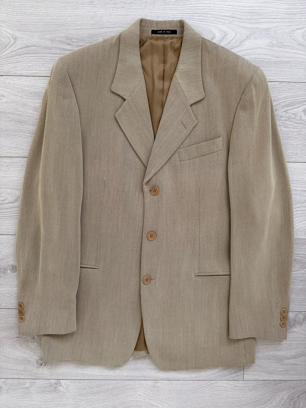 Emporio Armani 1990s Crepe Twill Weave 3B Double-Pleated Suit Sand Beige - Size M Jacket / 32" Waist