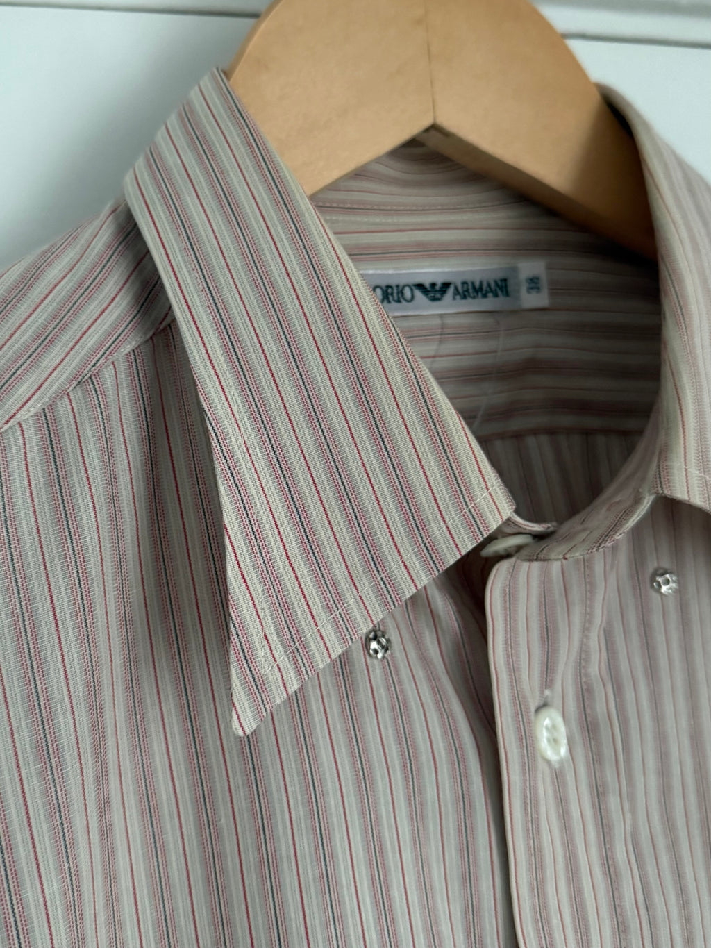 Emporio Armani 1990s Spear Snap Collar Striped Shirt - Size M