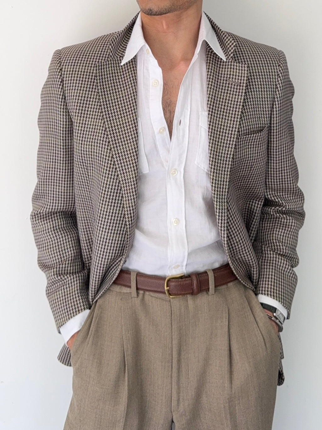 Burberry 1990s 2B Wool Silk Puppytooth Lightweight Partially Lined Sports Jacket Blazer - Size S