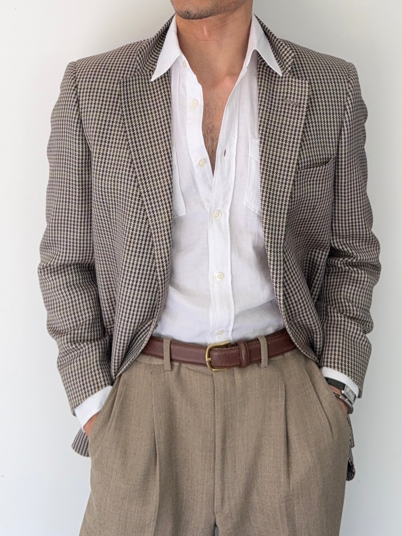 Burberry 1990s 2B Wool Silk Puppytooth Lightweight Partially Lined Sports Jacket Blazer - Size S