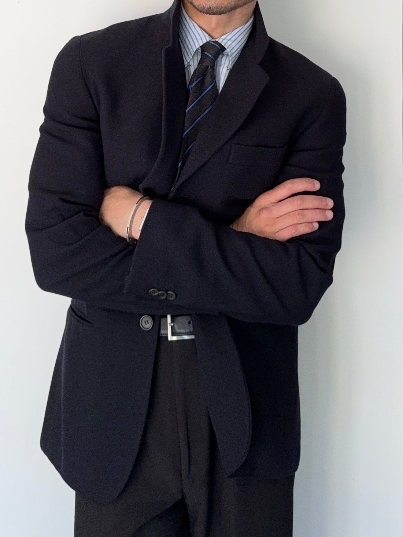 Giorgio Armani Black Label 1990s Navy Wool Sports Jacket Blazer - Size M