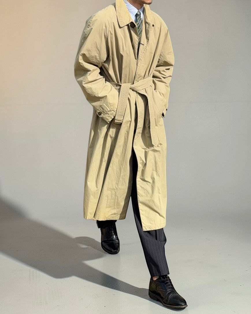 Giorgio Armani 1980s Check Lined Padded Trench Coat - Size L