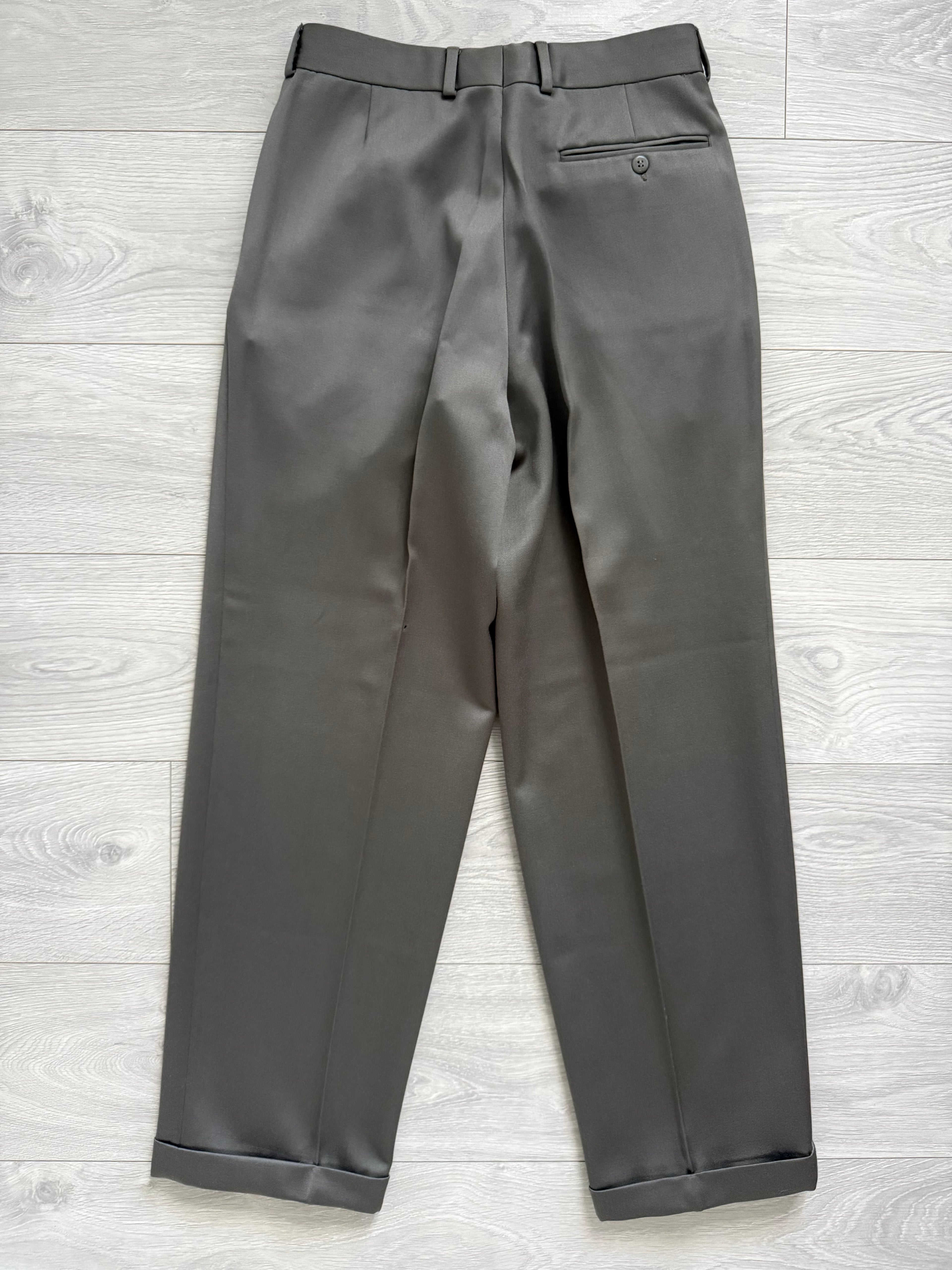 Hugo Boss 1980s 'Mitford' Peak Lapel Double Breasted Pleated Taupe Green Suit - Size L Jacket / 30" Waist