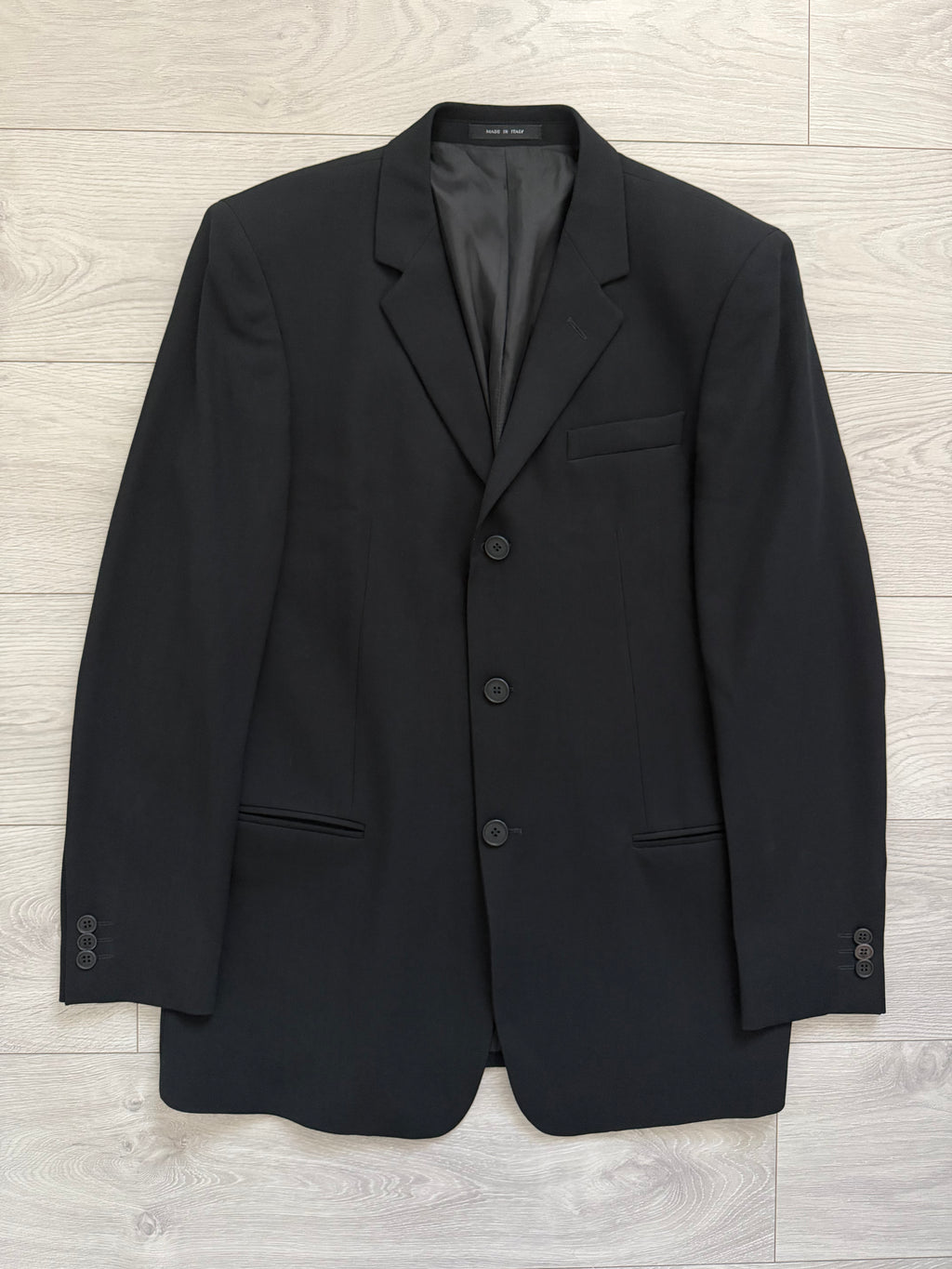 Emporio Armani 1990s 3B Black Draped Wool Suit - Size L Jacket / 34" Waist