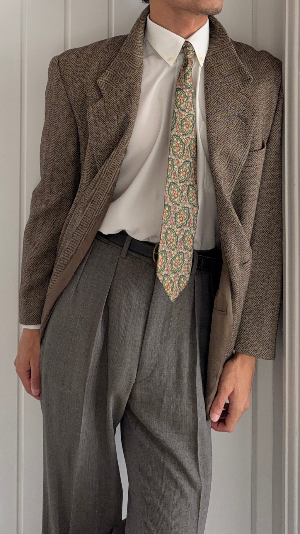 Giorgio Armani 1980s 2B Herringbone Wool Sport Jacket Blazer - Size M
