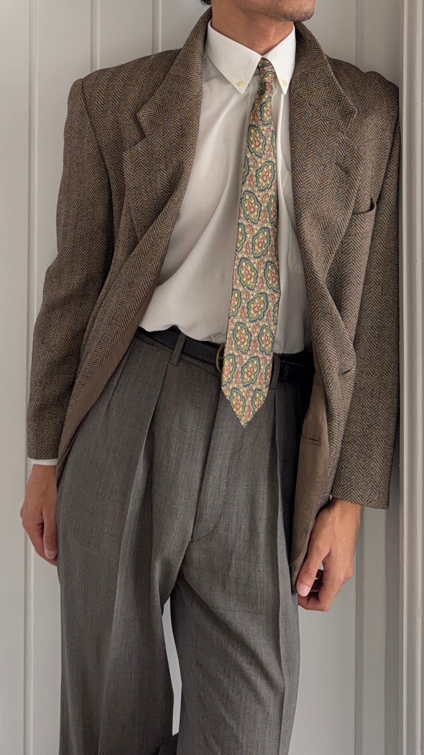 Giorgio Armani 1980s 2B Herringbone Wool Sport Jacket Blazer - Size M