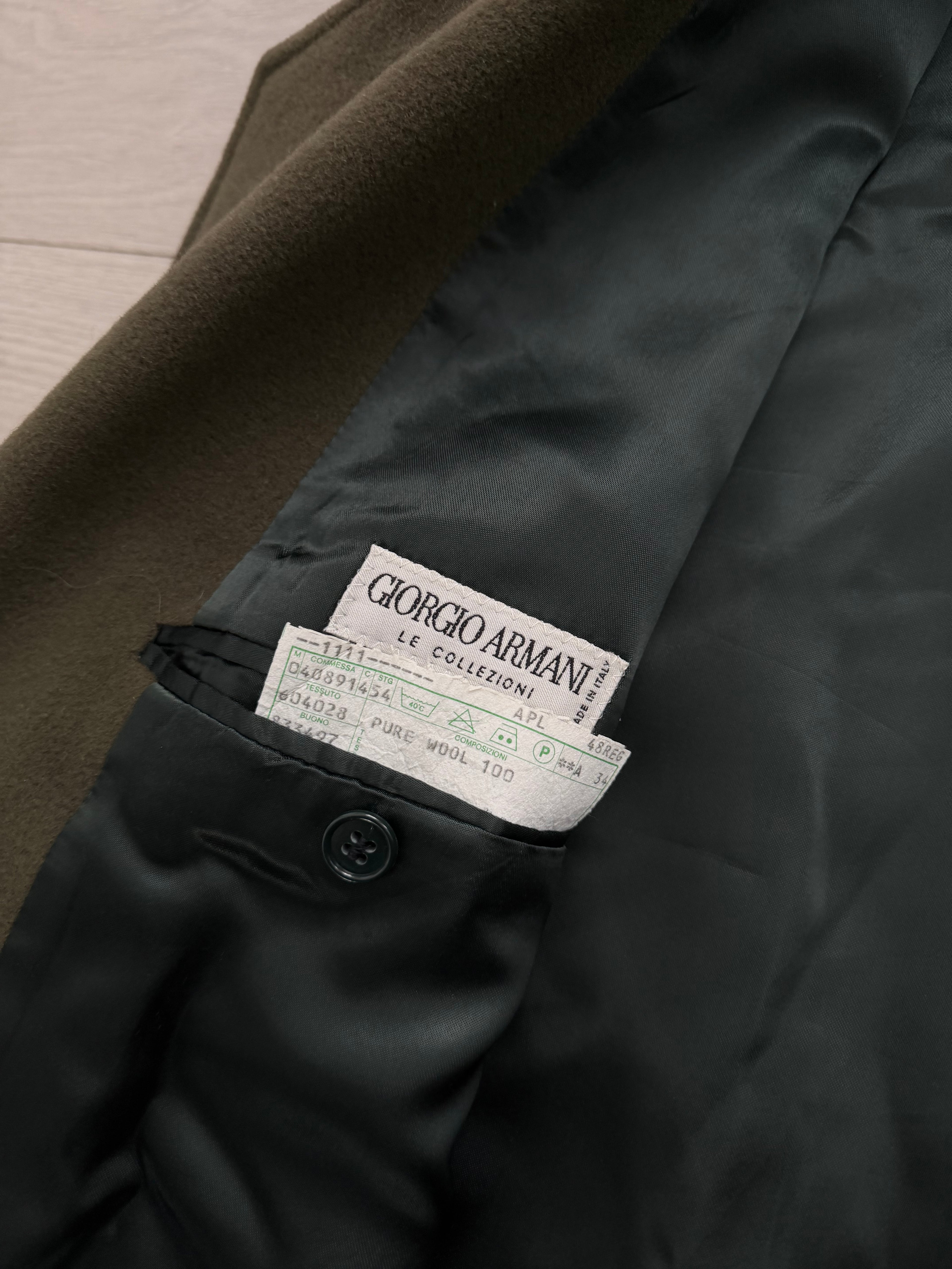 Giorgio Armani 1980s Double Breasted Long Wool Overcoat Green - Size M
