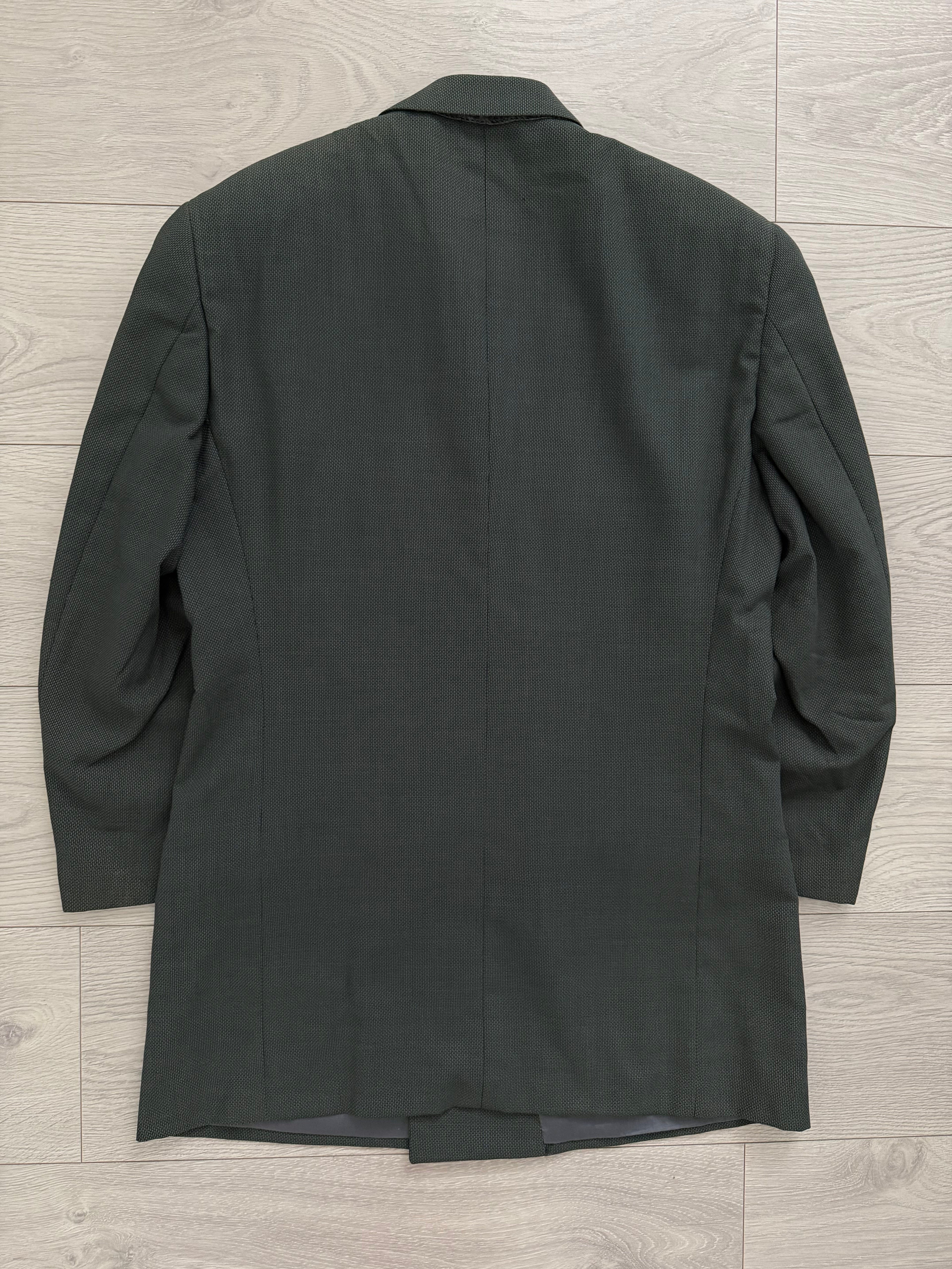 Giorgio Armani 1980s Peaked Lapel Double Breasted Pleated Textured Wool Suit Green - Size S Jacket / 30" Waist