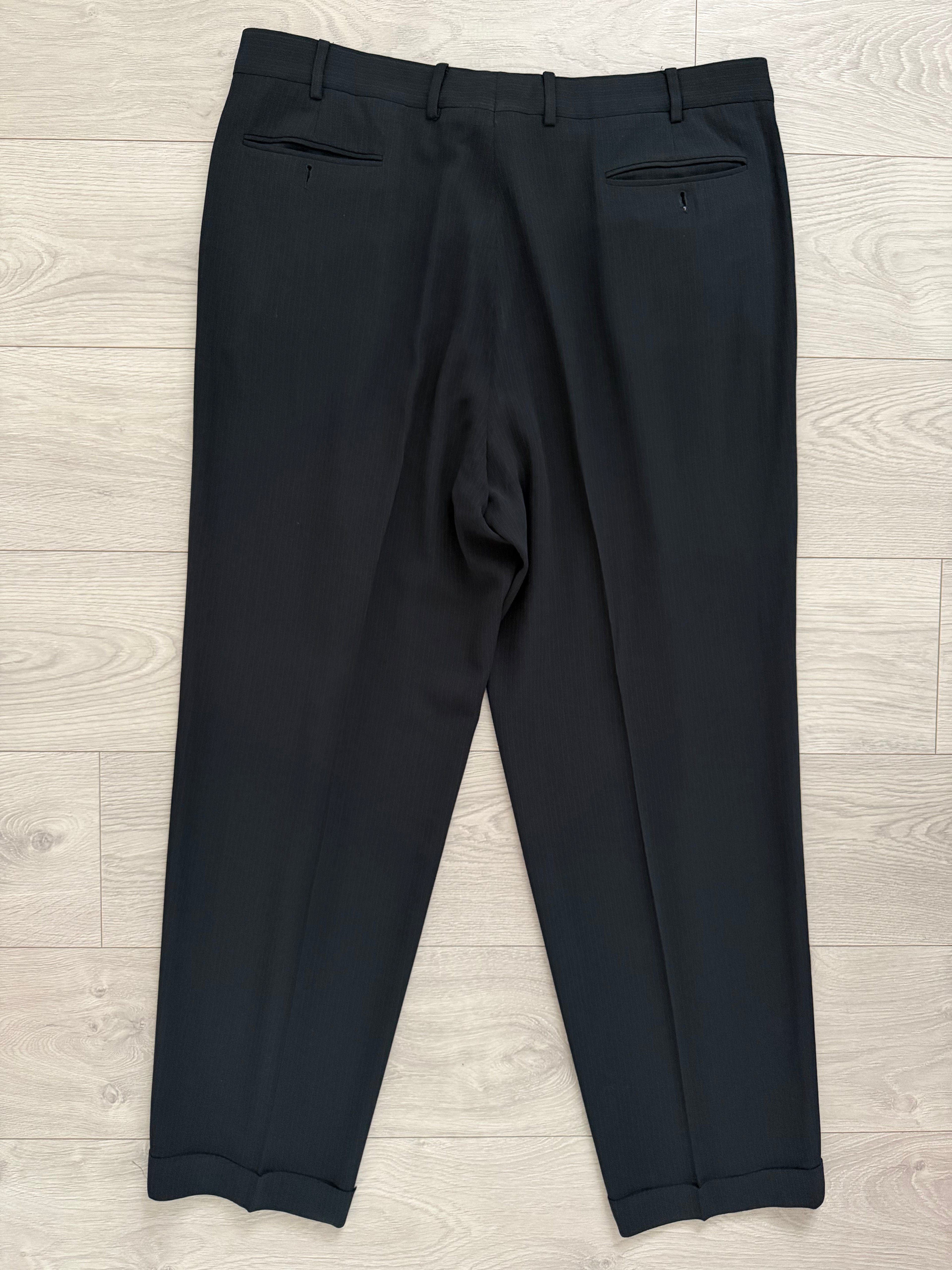 Giorgio Armani Black Label 1990s Peaked Lapel Double Breasted Pleated Wool Suit - Size XXXL Jacket / 40" Waist