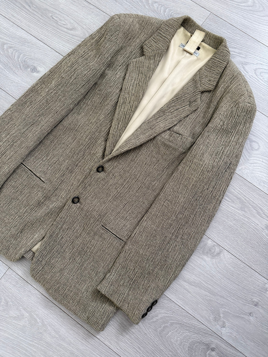 Emporio Armani 1990s 3D 'Tree Bark' Textured Wool Rayon Sports Jacket Blazer - Size L