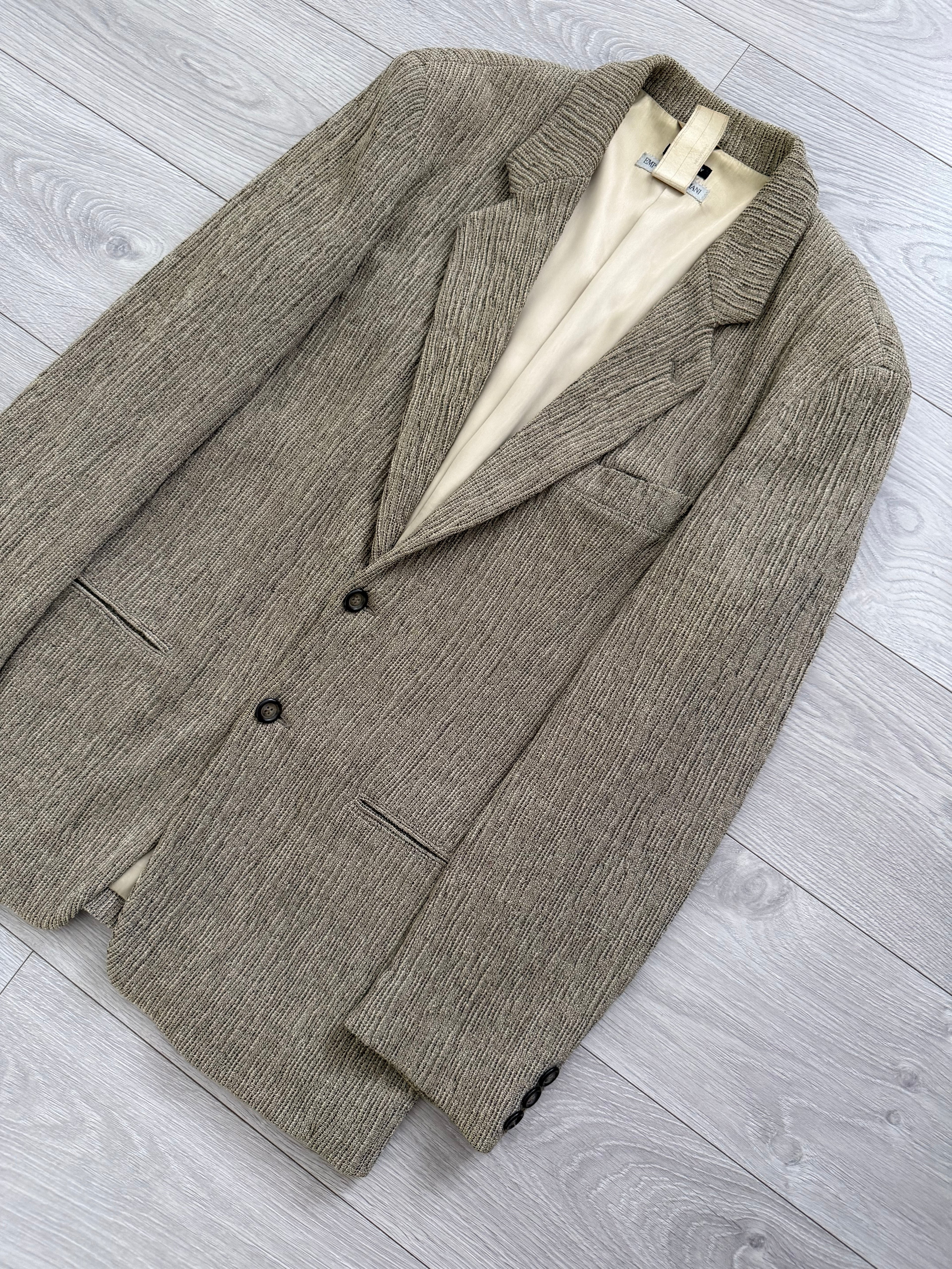 Emporio Armani 1990s 3D 'Tree Bark' Textured Wool Rayon Sports Jacket Blazer - Size L