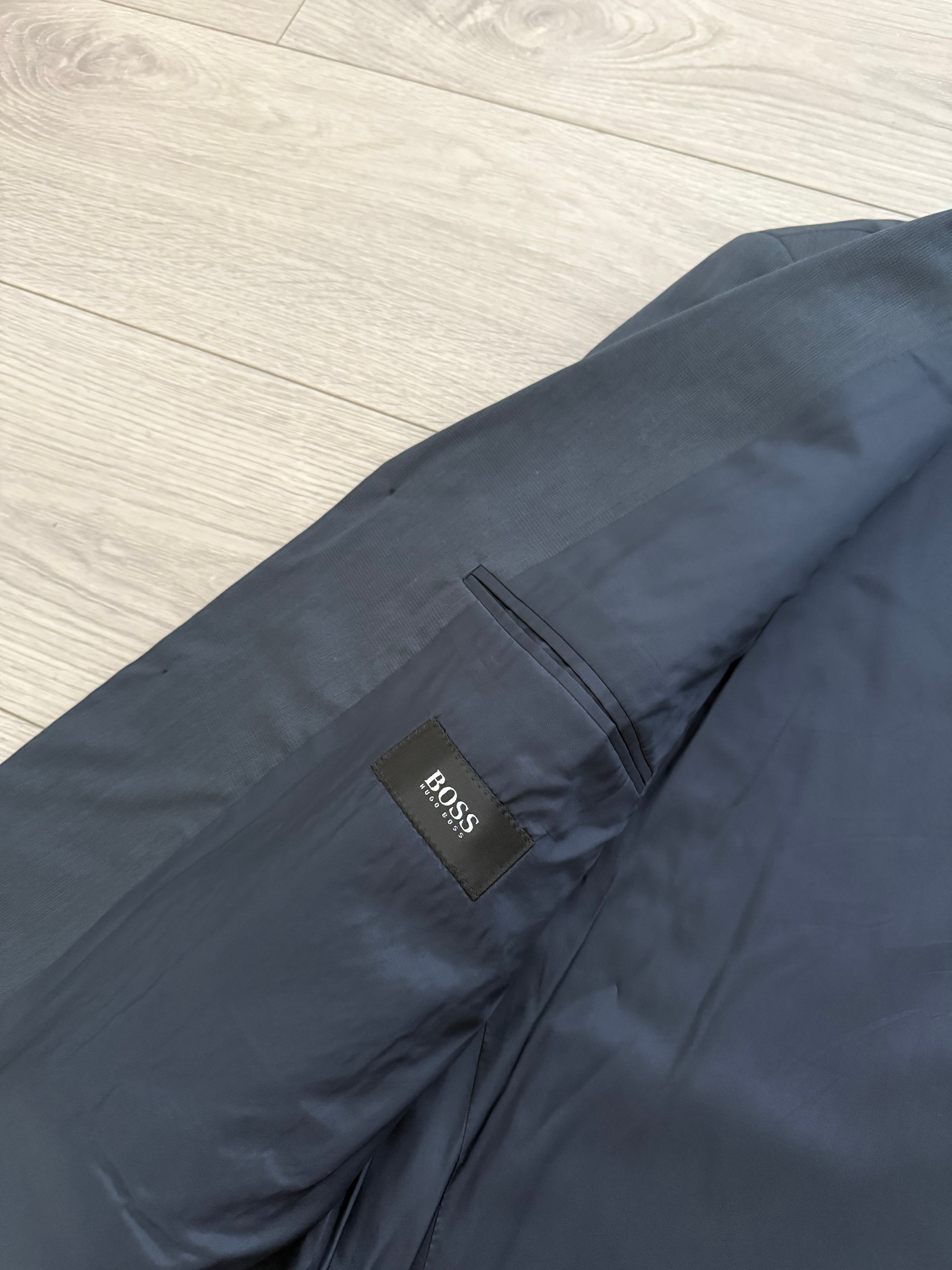 Hugo Boss 1980s 3B Gunmetal Blue Pleated Wool Suit - Size L Jacket / 34" Waist
