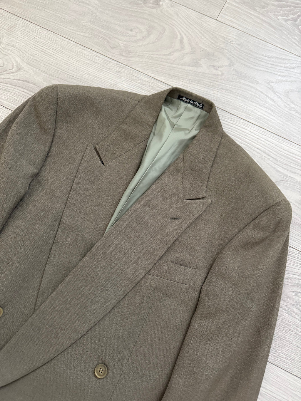Giorgio Armani 1980s Taupe Beige Peaked Lapel Double Breasted Sports Blazer Jacket - Size M