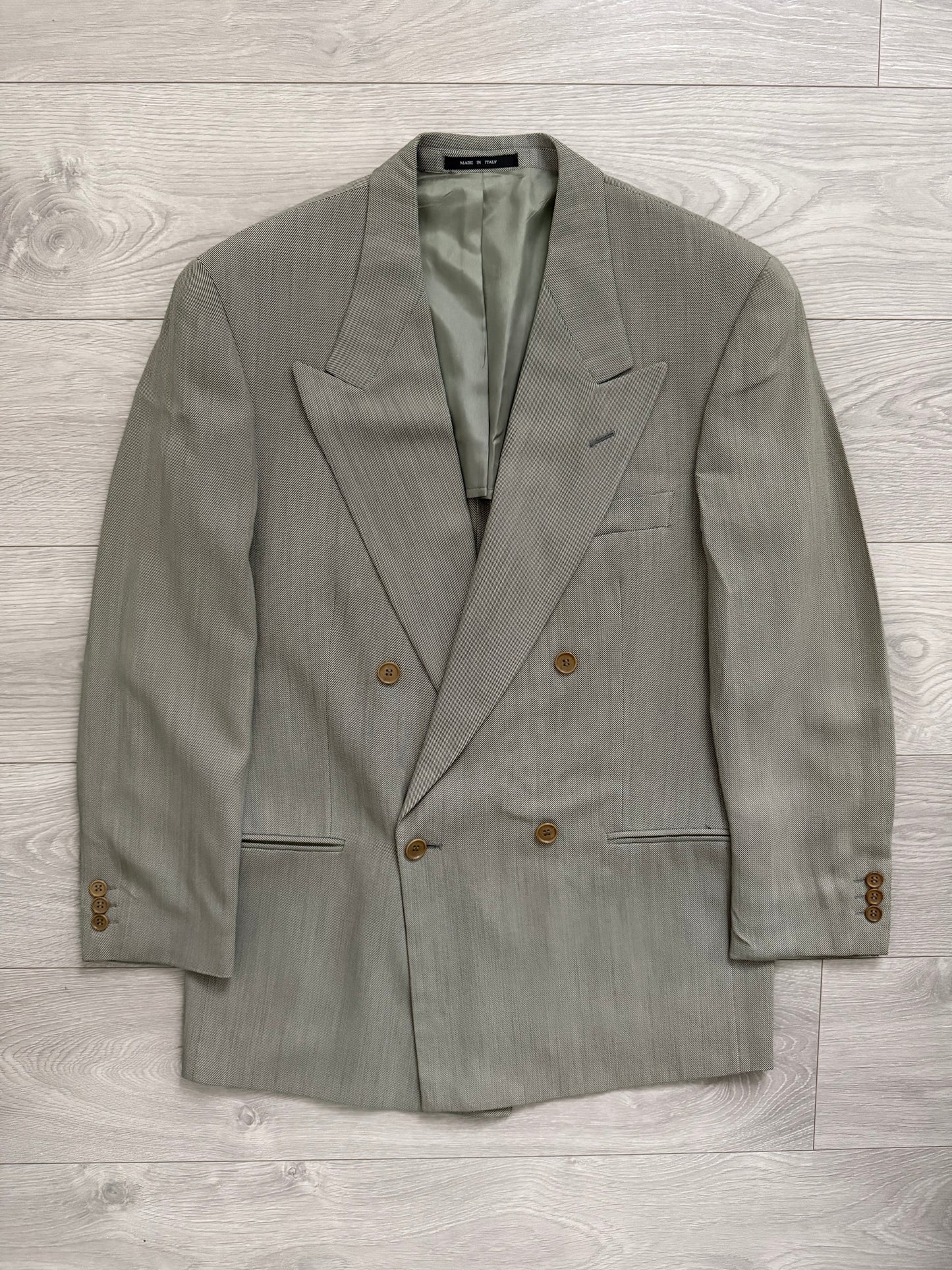 Emporio Armani 1990s Double-Breasted Wool Grey Suit - Size M Jacket / 30" Waist